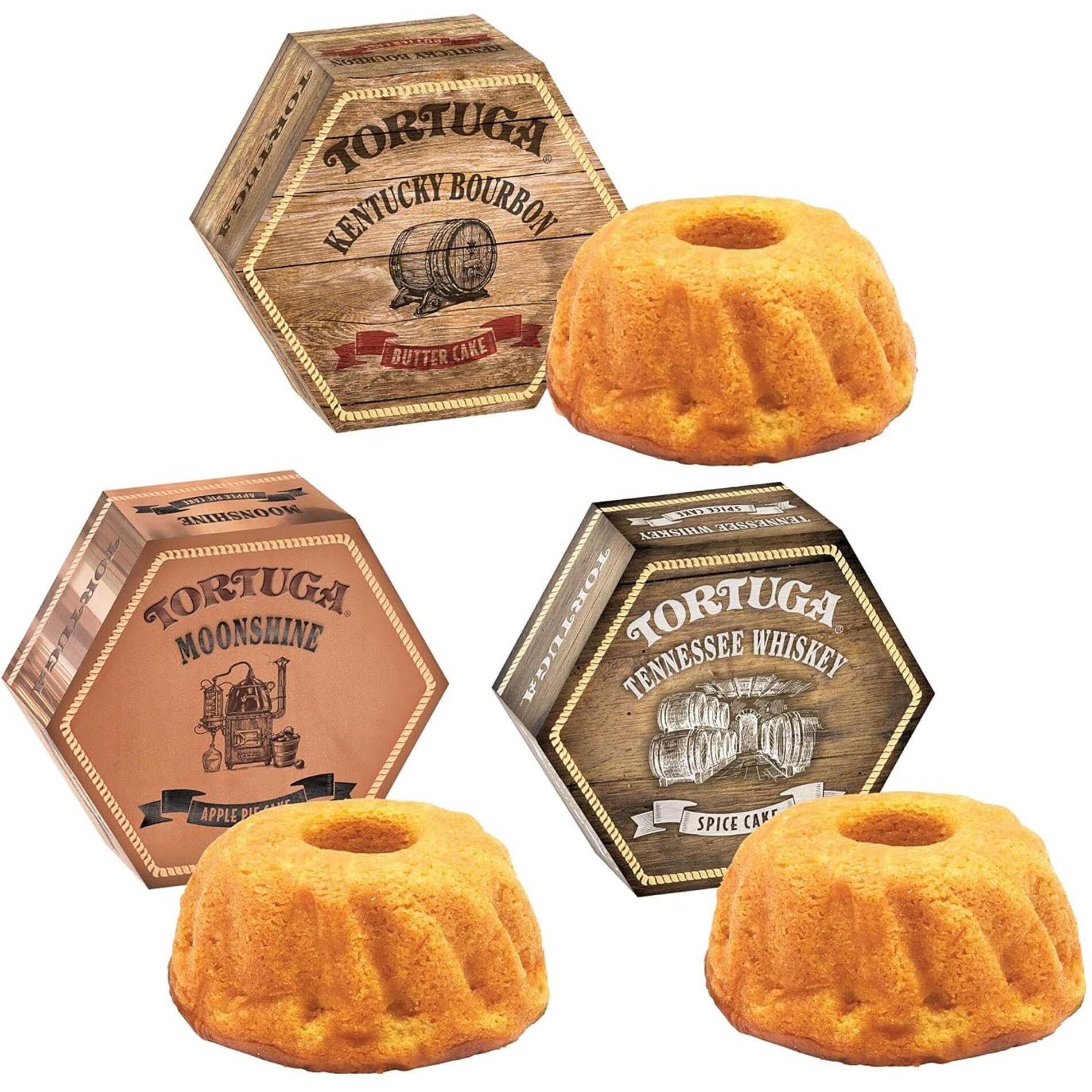 Tortuga Southern Trio Gift Pack - Tennessee Whiskey, Kentucky Bourbon, & Moonshine Apple Pie - 6 4Oz Cakes - The Perfect Premium Gourmet Gift For Gift Baskets, And Birthday Cakes For Delivery
