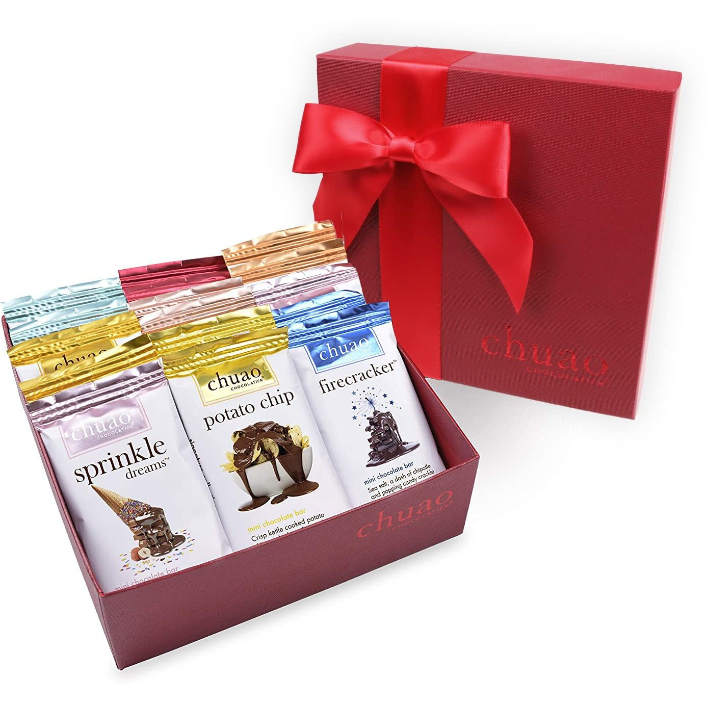 Chuao Chocolatier More Joy Assorted Mini Gourmet Chocolate Bars Gift Box | Milk And Dark Chocolate Variety Sampler For Holiday, Birthday, Thank You, Corporate Gift Baskets | 16 Bars, 0.39 Oz Each