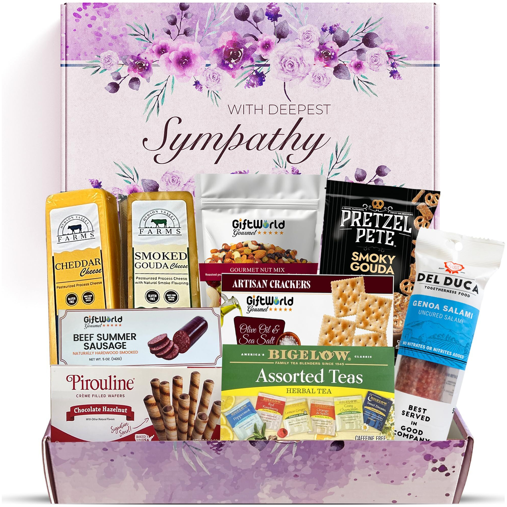 Sympathy Gift Baskets - Meat And Cheese Basket, Bereavement Idea, Sympathy Gifts For Loss Of Loved One, Dad, Mom, Husband, Sister, Friend, Sorry For Your Loss, Memorial Gifts - 9 Gourmet Items Bundle