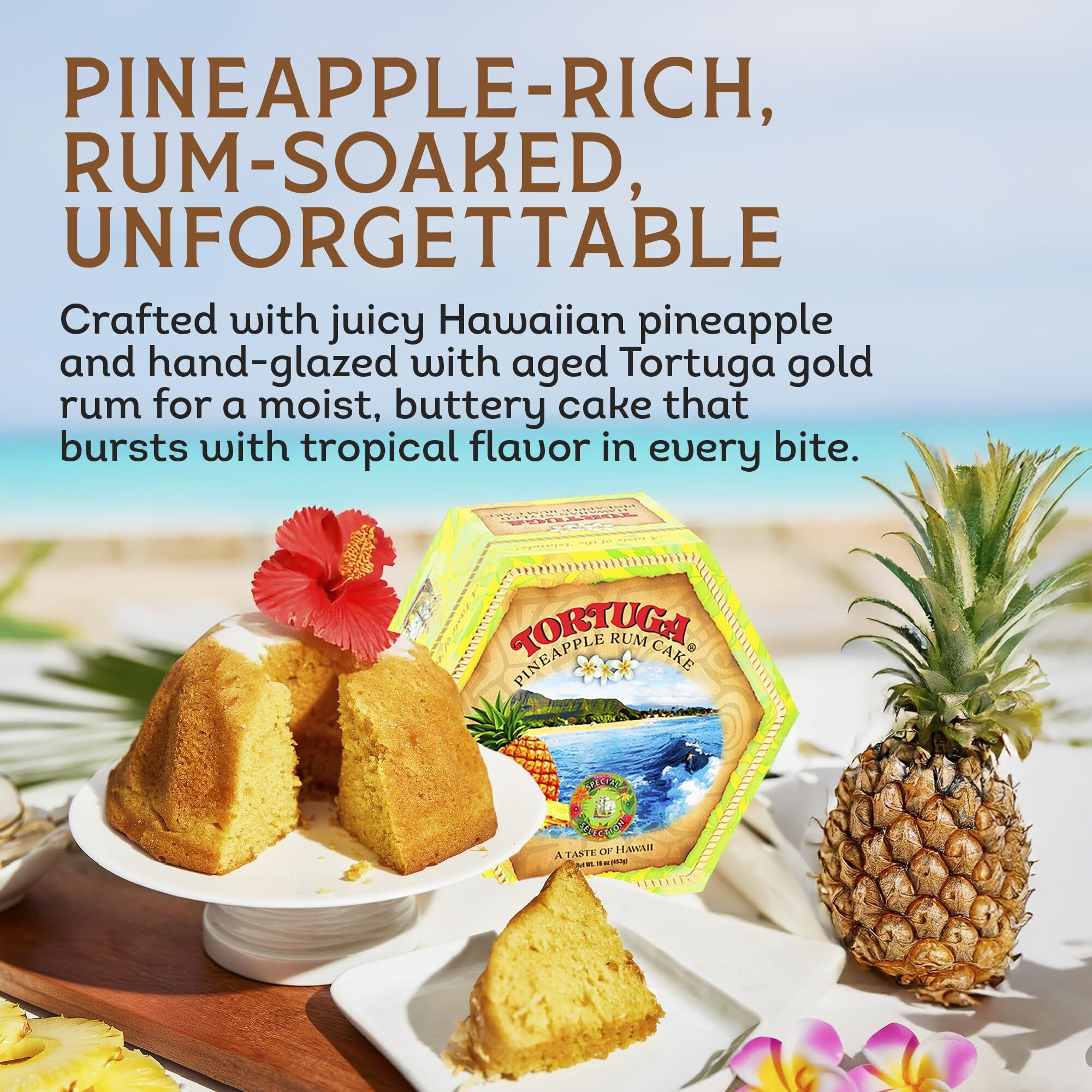 Tortuga Hawaiian Pineapple Rum Cake - 16 Oz Pineapple Rum Cakes - The Perfect Premium Gourmet Gift For Stocking Stuffers, Gift Baskets, And Christmas Gifts - Great Snack Cakes For Delivery