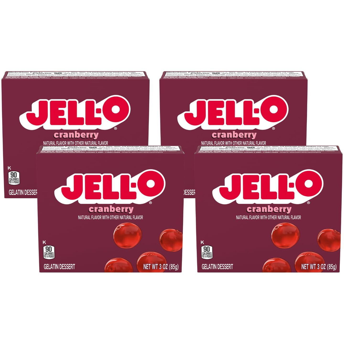 Jell-O Gelatin Dessert, Cranberry, 3-Ounce Boxes (Pack Of 4)