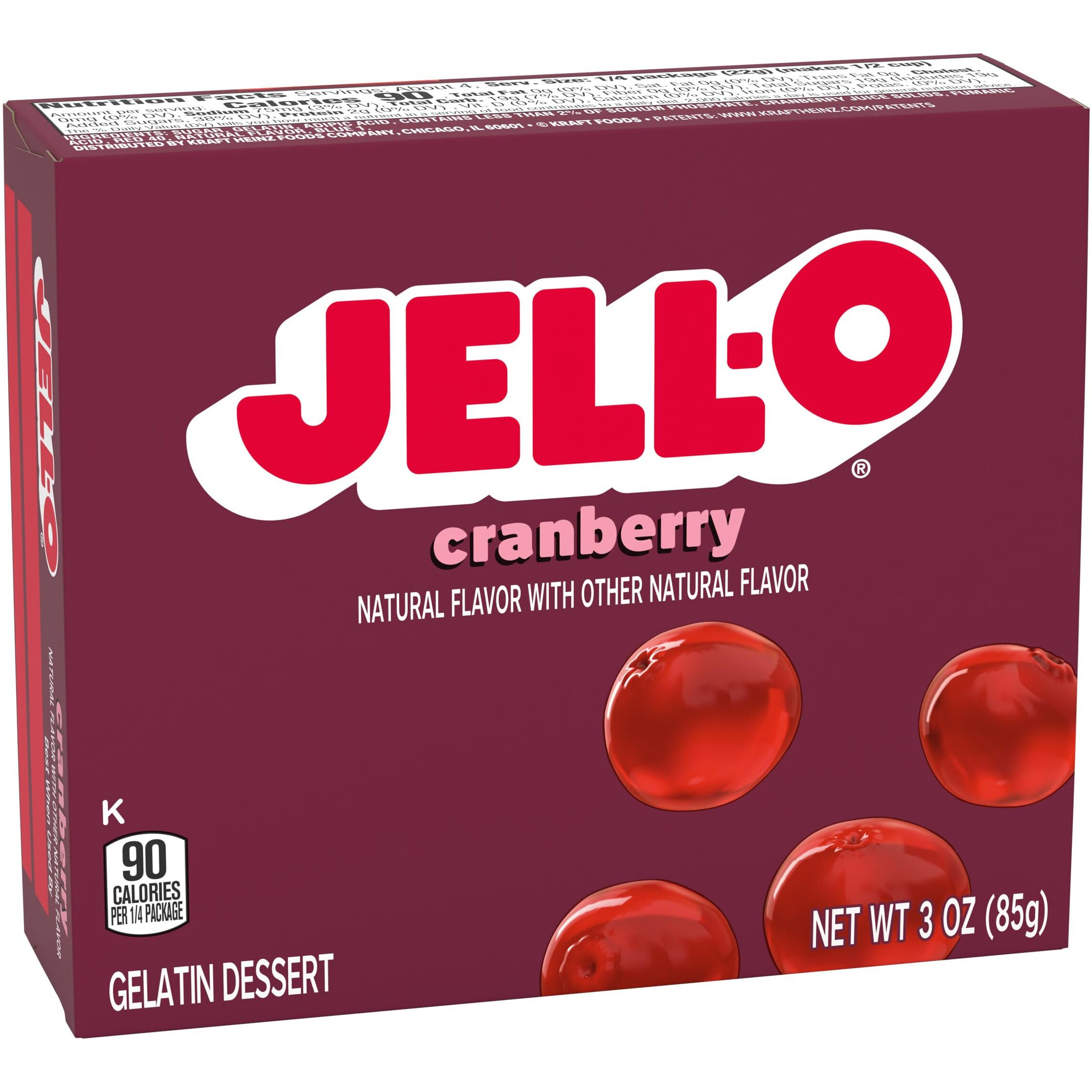 Jell-O Gelatin Dessert, Cranberry, 3-Ounce Boxes (Pack Of 4)