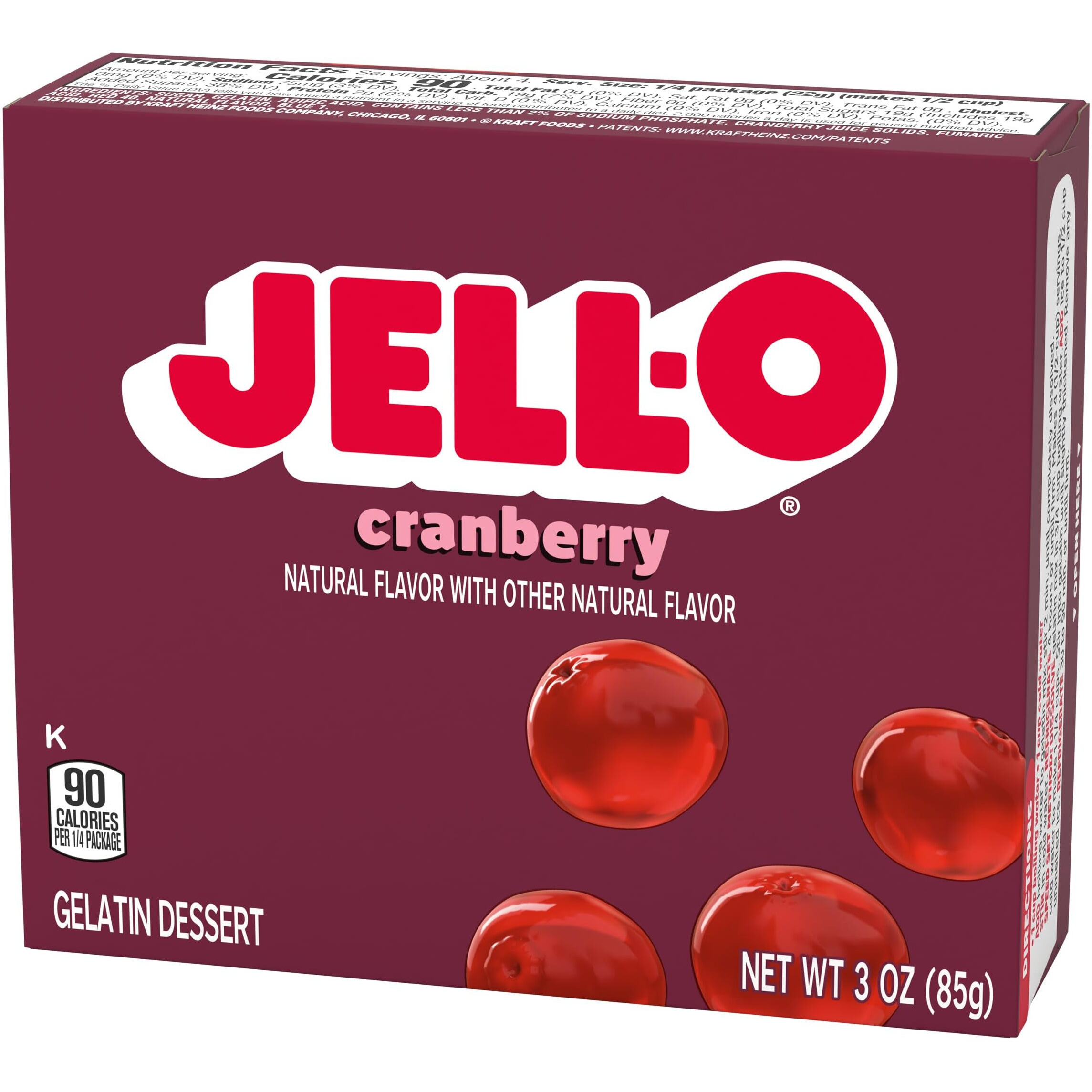 Jell-O Gelatin Dessert, Cranberry, 3-Ounce Boxes (Pack Of 4)