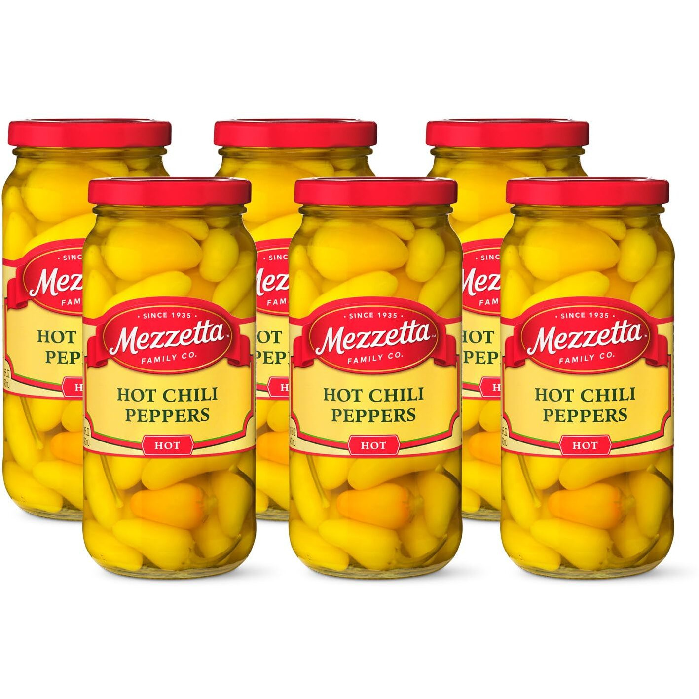 Mezzetta Hot Chili Peppers | Gluten Free, Kosher, Keto | 16 Fluid Ounce Jar (Pack Of 6)
