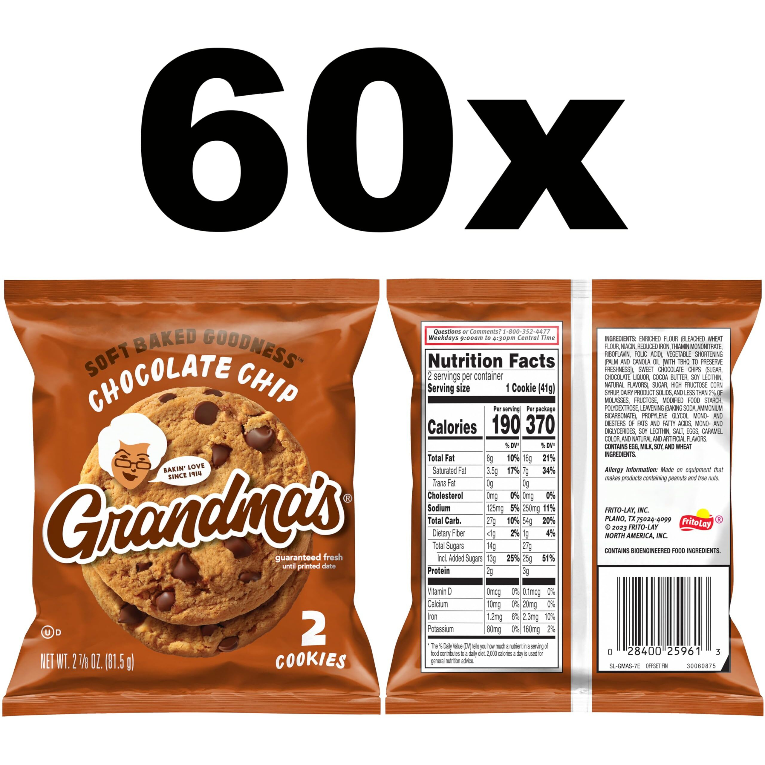 Grandma's Cookies, Chocolate Chip, 2.5 Ounce (Pack Of 60)