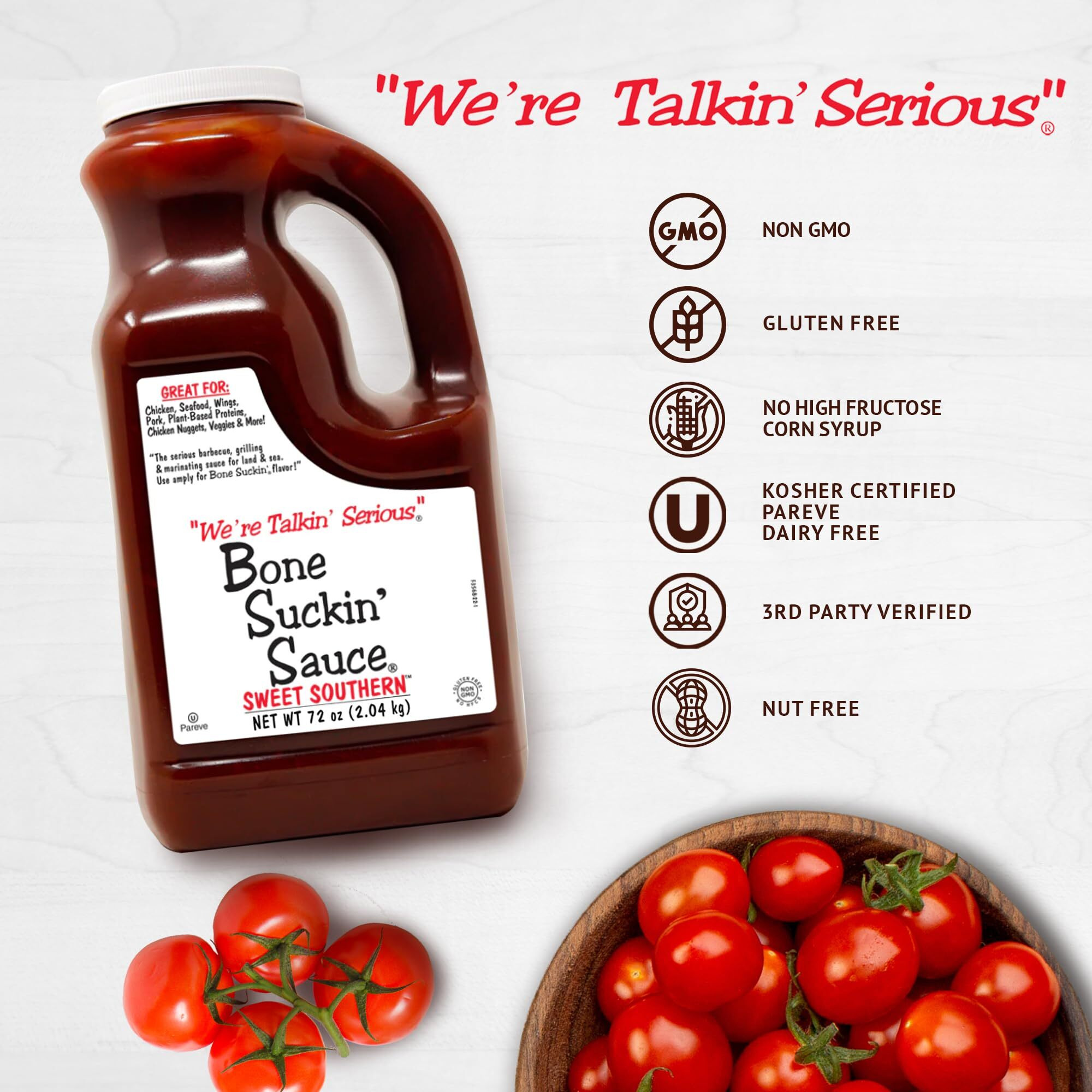 Bone Suckin' Sauce Sweet Southern Bbq Sauce - 72 Oz, All-Purpose Barbecue Sauce, For Ribs, Chicken, Pork, Beef, Gluten-Free, Non-Gmo, Kosher, Sweetened W/Cane Sugar & Molasses