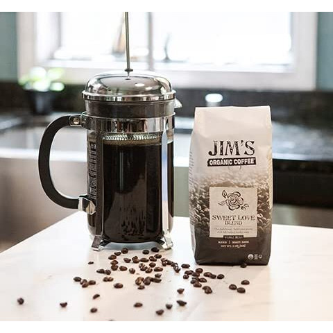 Jims Organic Coffee - Sweet Love Blend - Whole Bean, Dark Roast, Bold 11 Oz Bag