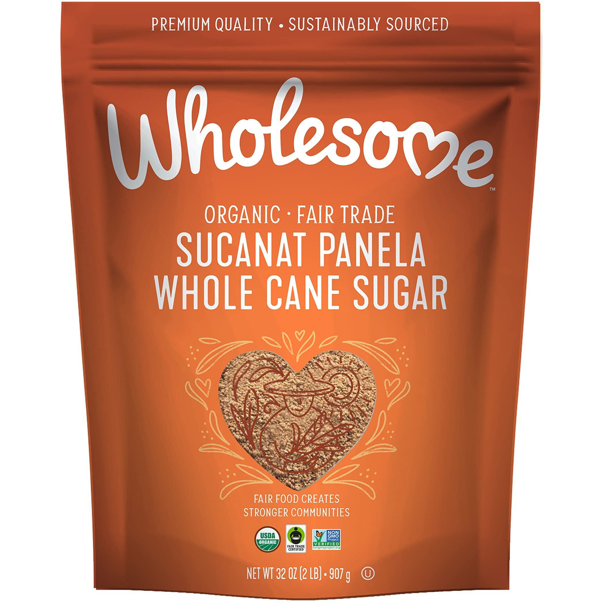 Wholesome Sweeteners 32-Ounce Organic Sucanat Panela Whole Cane Sugar, Fair Trade, Non-Gmo Project Verified , Gluten Free & Vegan For Baking, Sprinkling And More, 1 Pack
