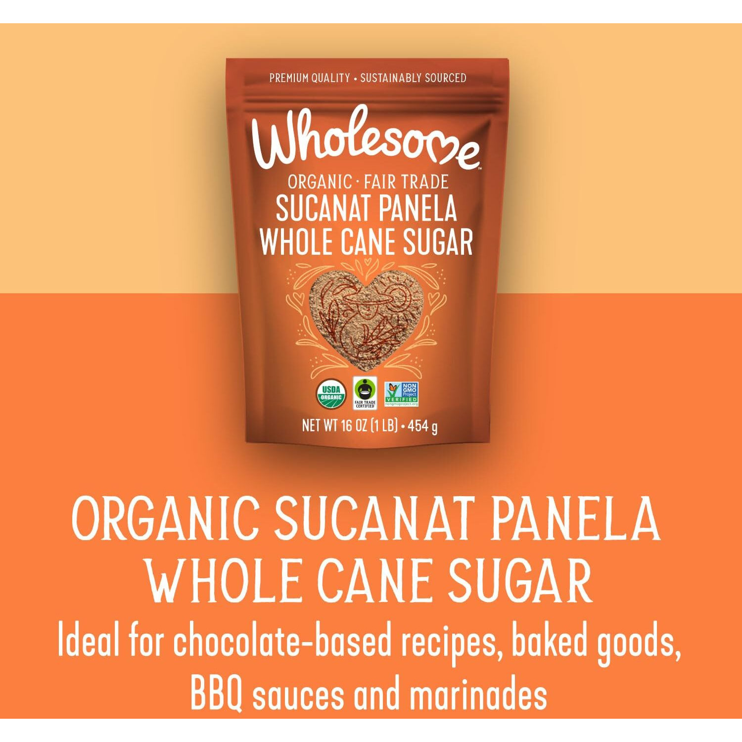 Wholesome Sweeteners 32-Ounce Organic Sucanat Panela Whole Cane Sugar, Fair Trade, Non-Gmo Project Verified , Gluten Free & Vegan For Baking, Sprinkling And More, 1 Pack