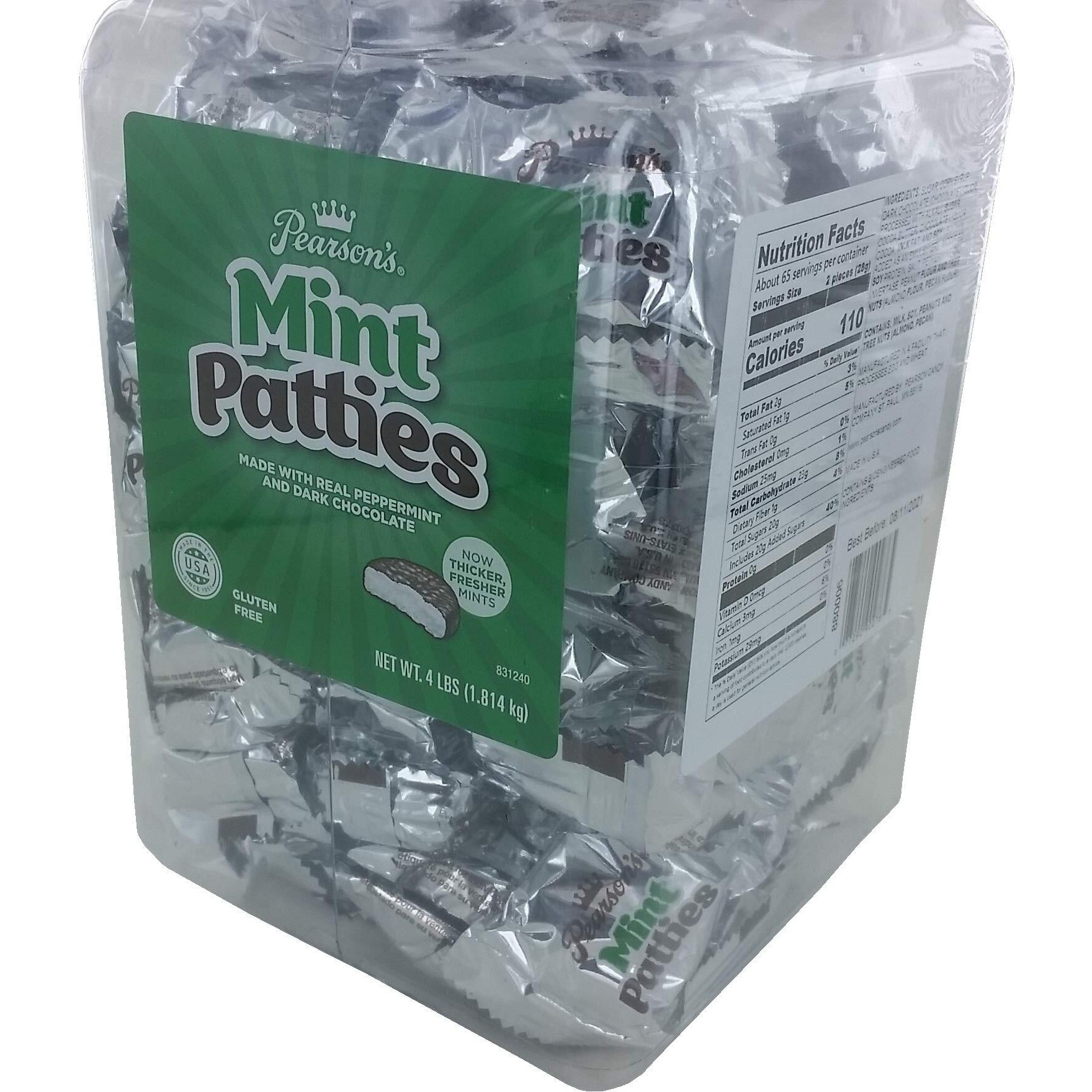 Pearson's Mint Patties | Made With Decadent Dark Chocolate And Real Peppermint | 64 Oz Jar | Individually Wrapped