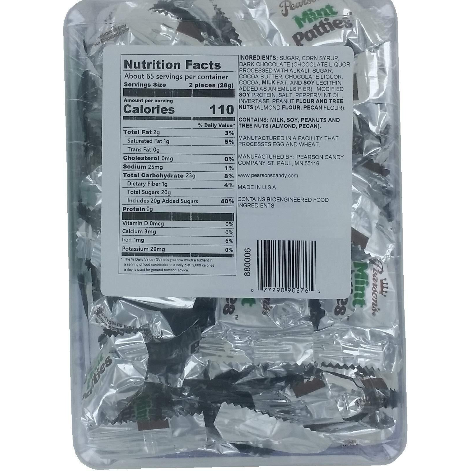 Pearson's Mint Patties | Made With Decadent Dark Chocolate And Real Peppermint | 64 Oz Jar | Individually Wrapped