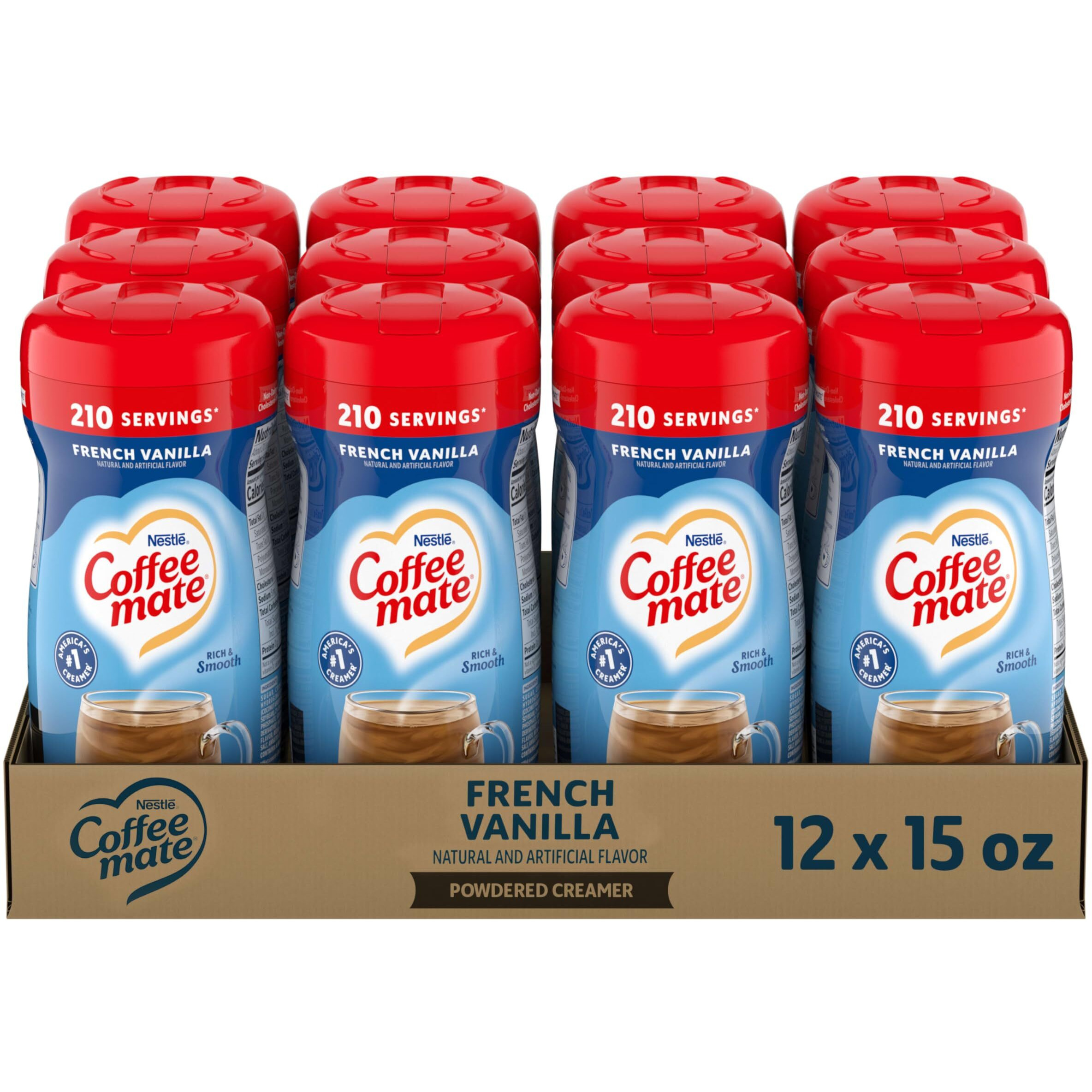 Nestle Coffee Mate Coffee Creamer, French Vanilla, Non Dairy Powder Creamer, 15 Oz Canister (Pack Of 12)