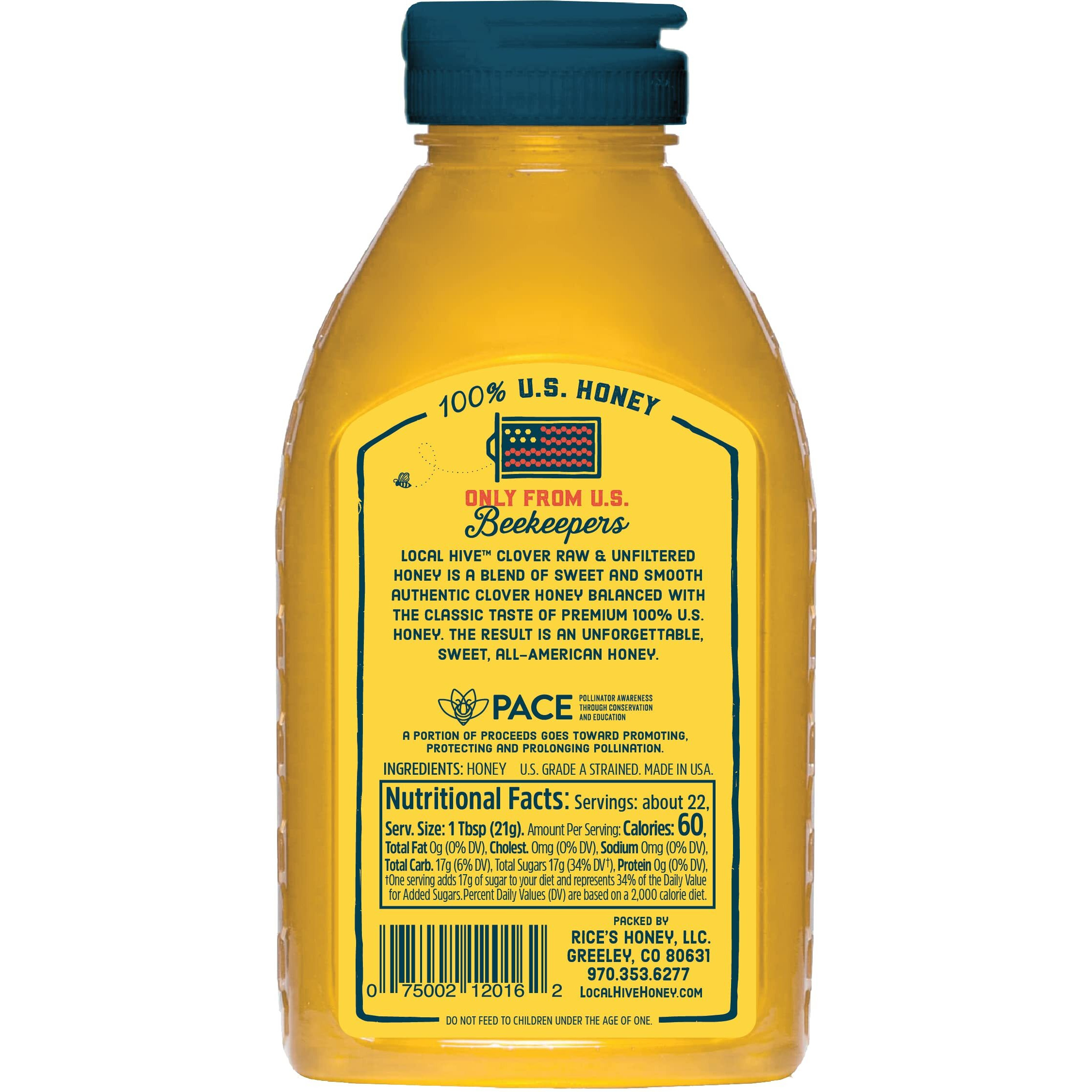 Local Hive Clover Raw Unfiltered Honey - 16 Oz, 100% Pure Us Honey, Sourced From American Bees And Beekeepers - Natural Sweetener, Ideal For Tea, Baking, And Cooking