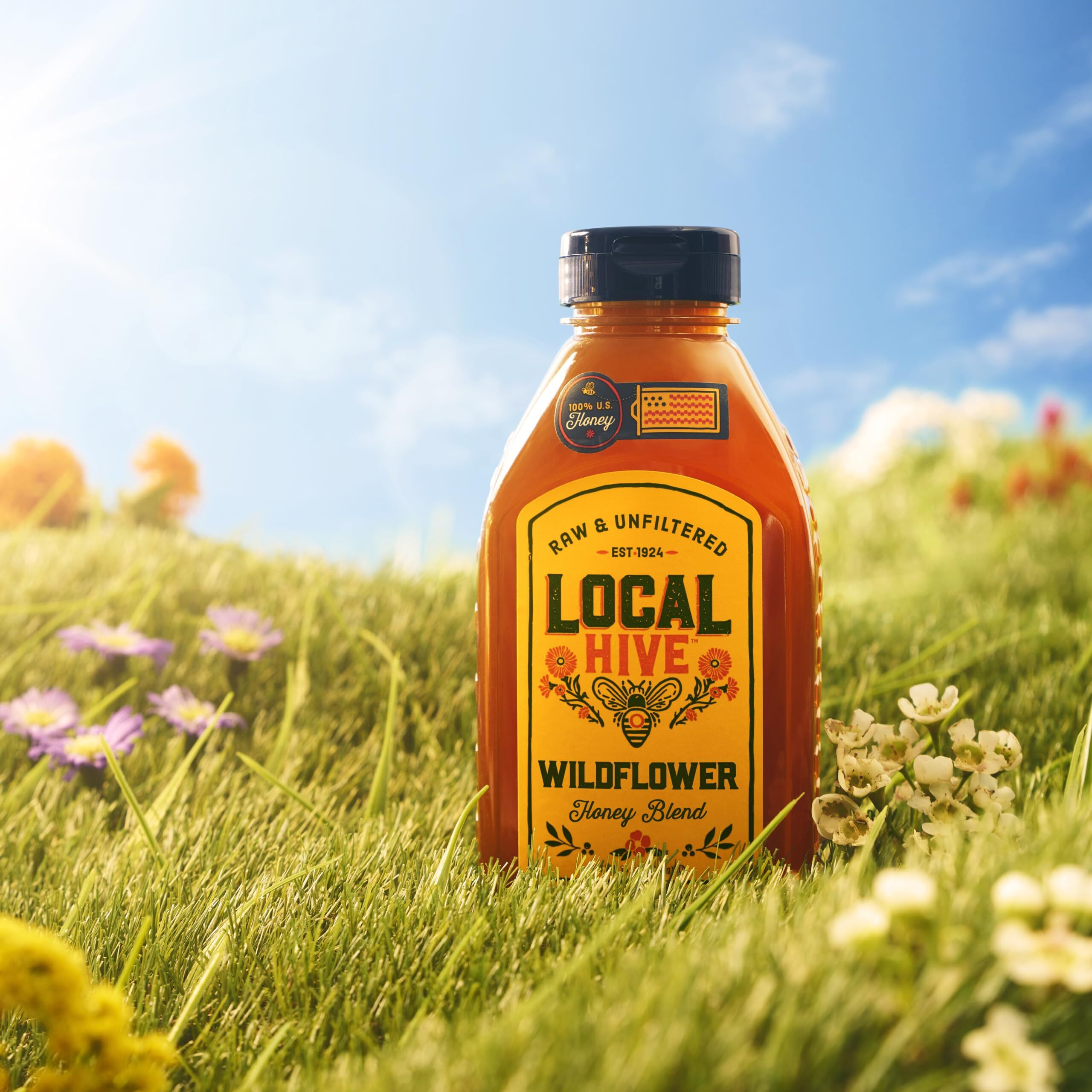 Local Hive Wildflower Raw Unfiltered Honey - 16Oz, 100% Pure Us Honey, Sourced From American Bees And Beekeepers - Natural Sweetener, Ideal For Tea, Baking, And Cooking