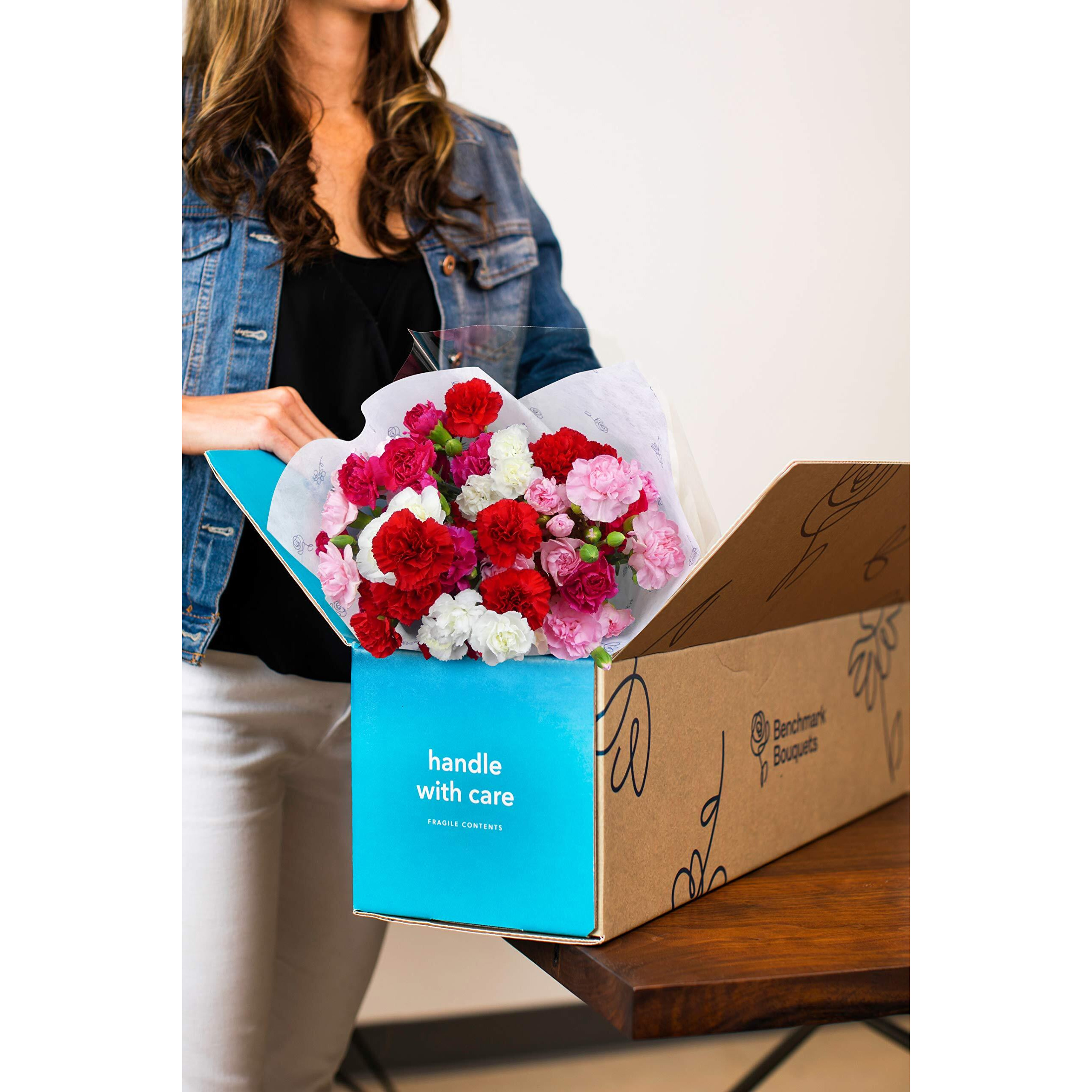 Benchmark Bouquets - 20 Stem Rainbow Mini Carnations (Glass Vase Included) - Fresh Flowers For Delivery - Gift For Graduation, Birthday, Anniversary, Sympathy, Get Well, Congratulations