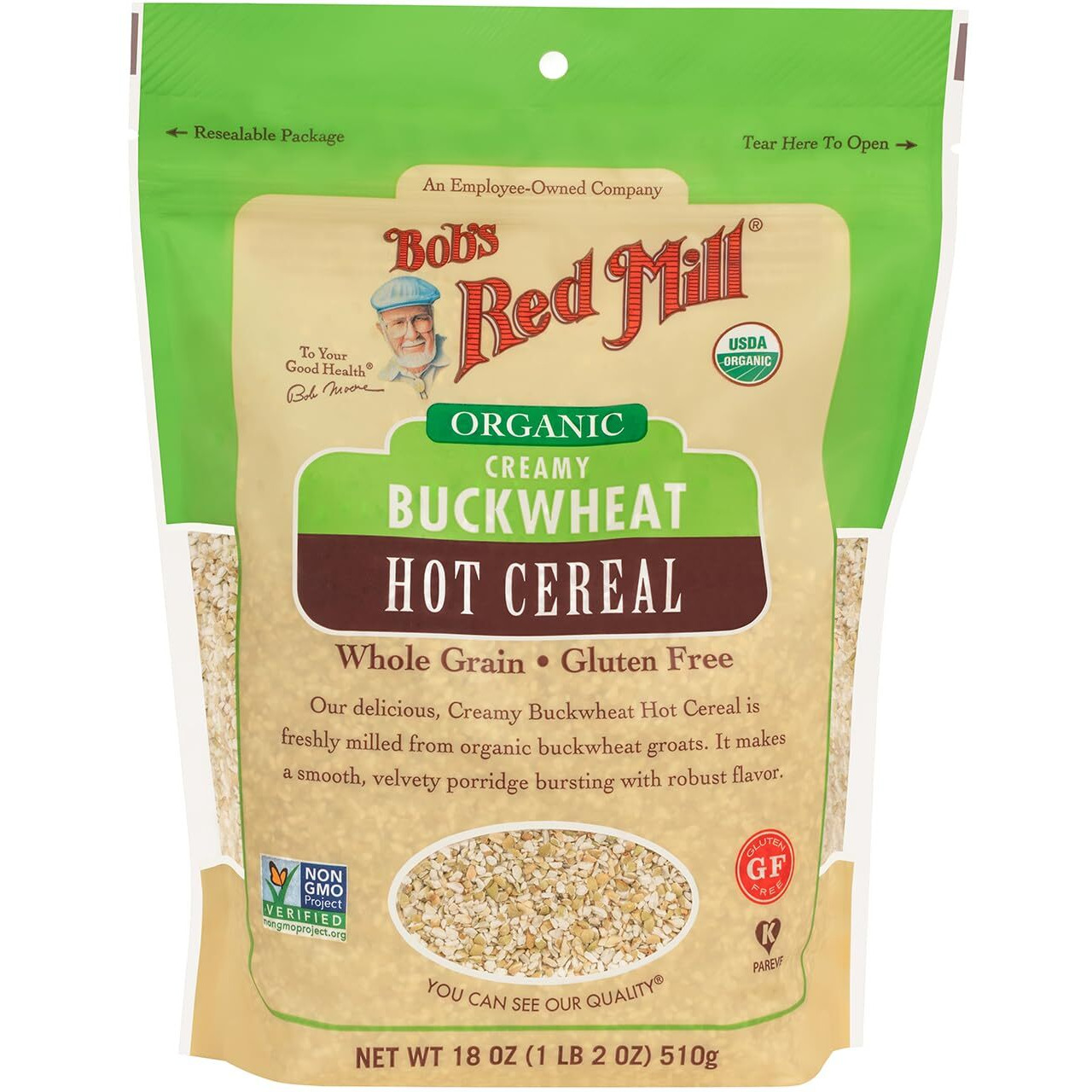 Bob's Red Mill Organic Gluten Free Creamy Buckwheat Hot Cereal, 18Oz (Pack Of 1) - Non Gmo, Whole Grain, Vegan, Kosher