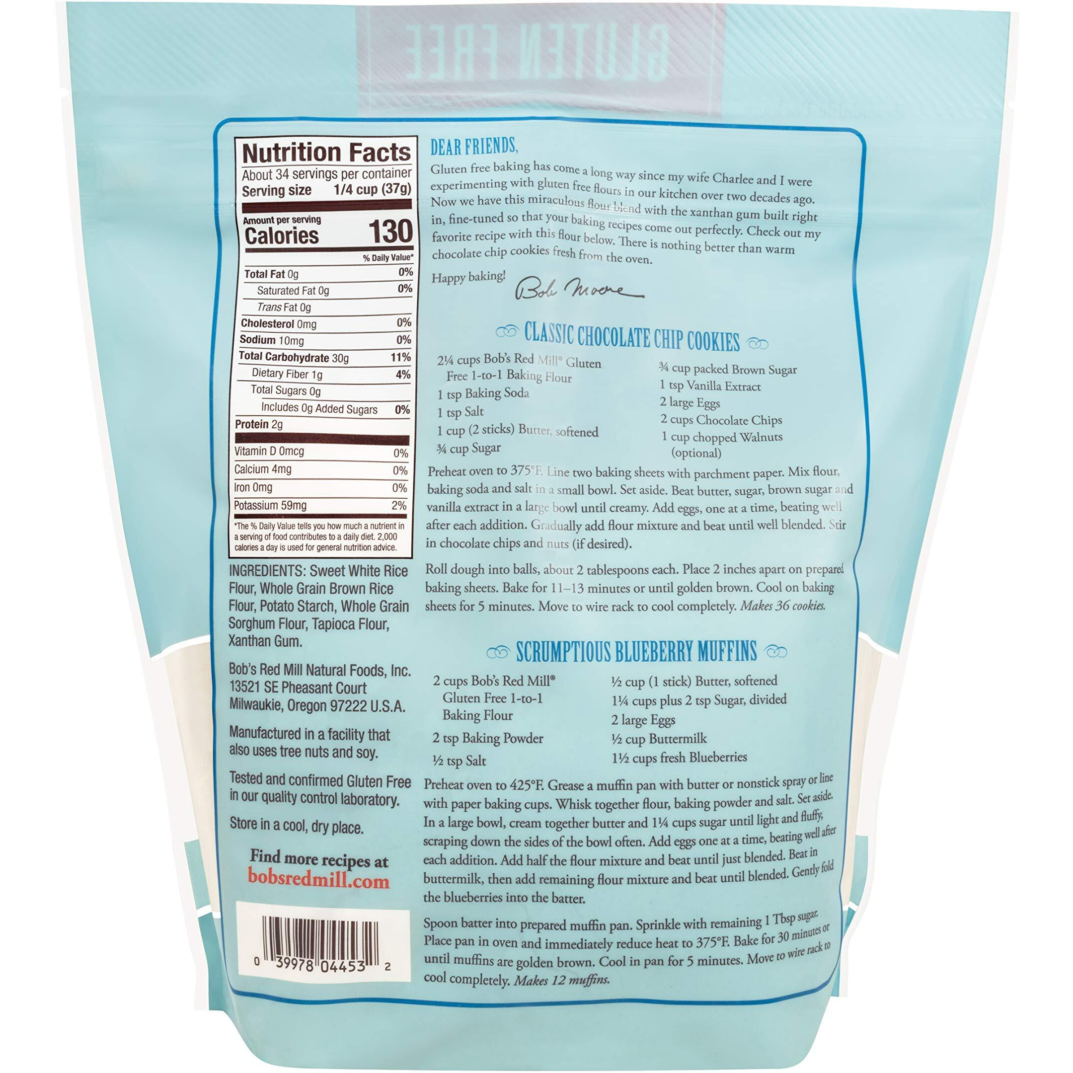 Bob's Red Mill Gluten Free 1 To 1 Baking Flour, 44Oz (Pack Of 1) - Non Gmo, Vegan, Kosher