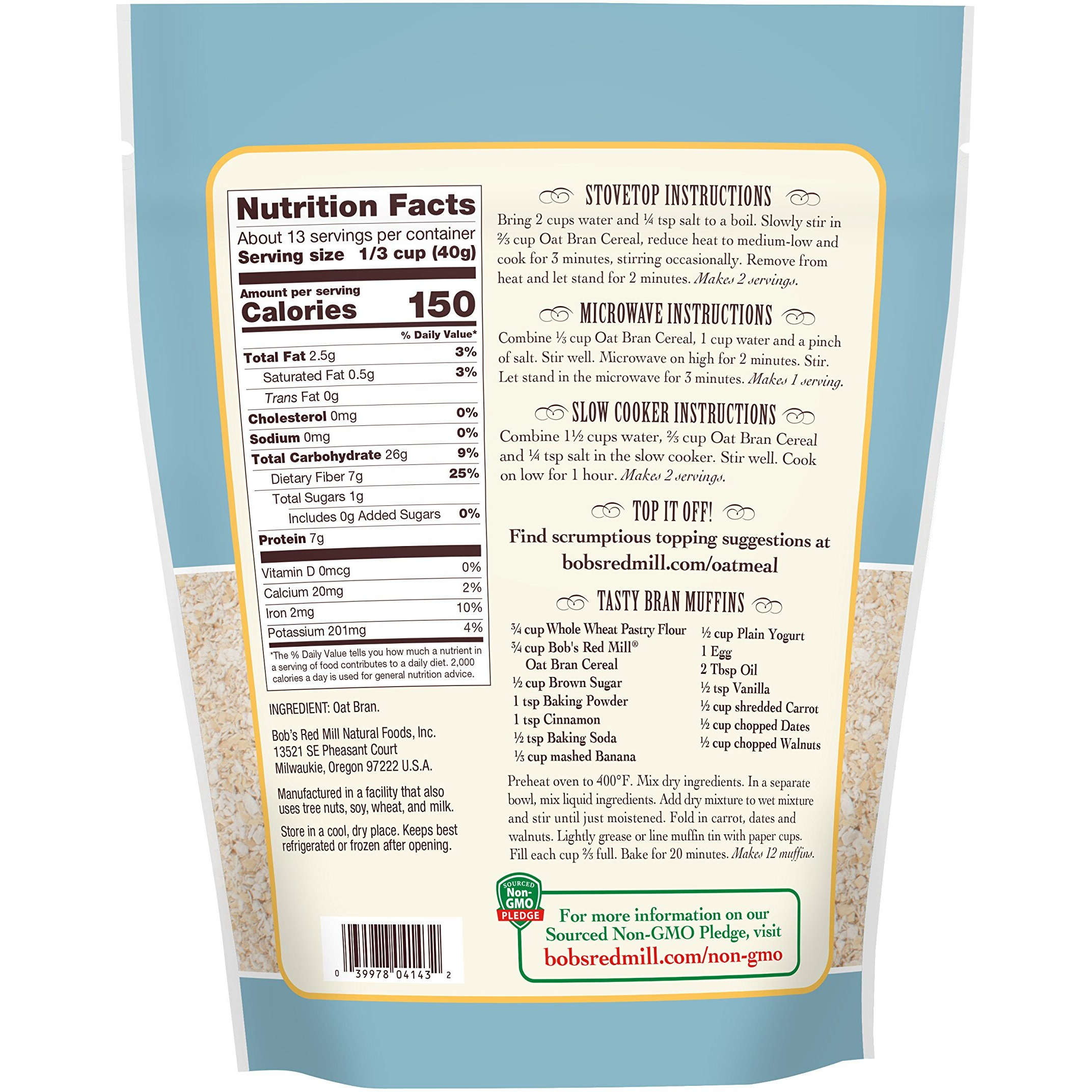 Bob's Red Mill Oat Bran, 18Oz (Pack Of 1) - Non Gmo, Vegan, Kosher