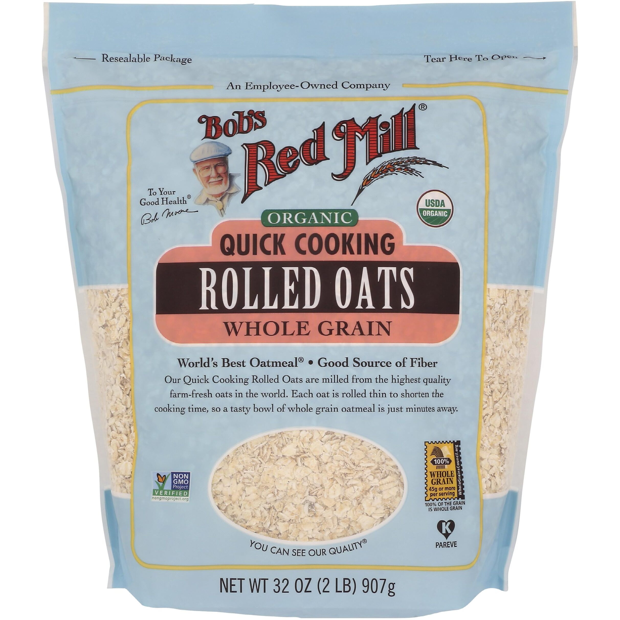 Bob's Red Mill Organic Quick Cooking Rolled Oats, 32Oz (Pack Of 1) - Non Gmo, Whole Grain, Vegan, Kosher