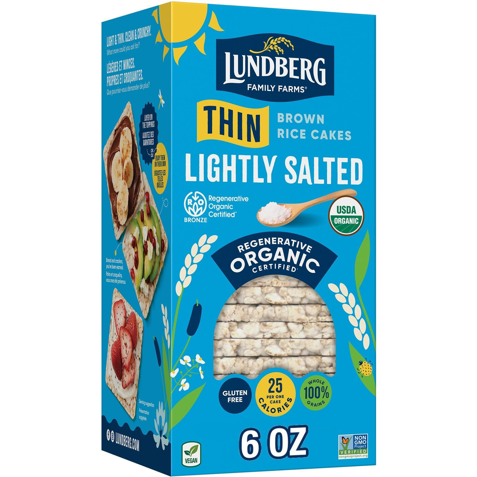 Lundberg Organic Thin Stackers, Brown Rice, Lightly Salted, Thin Rice Cakes, Gluten-Free, Vegan, Healthy Snacks, 6 Oz