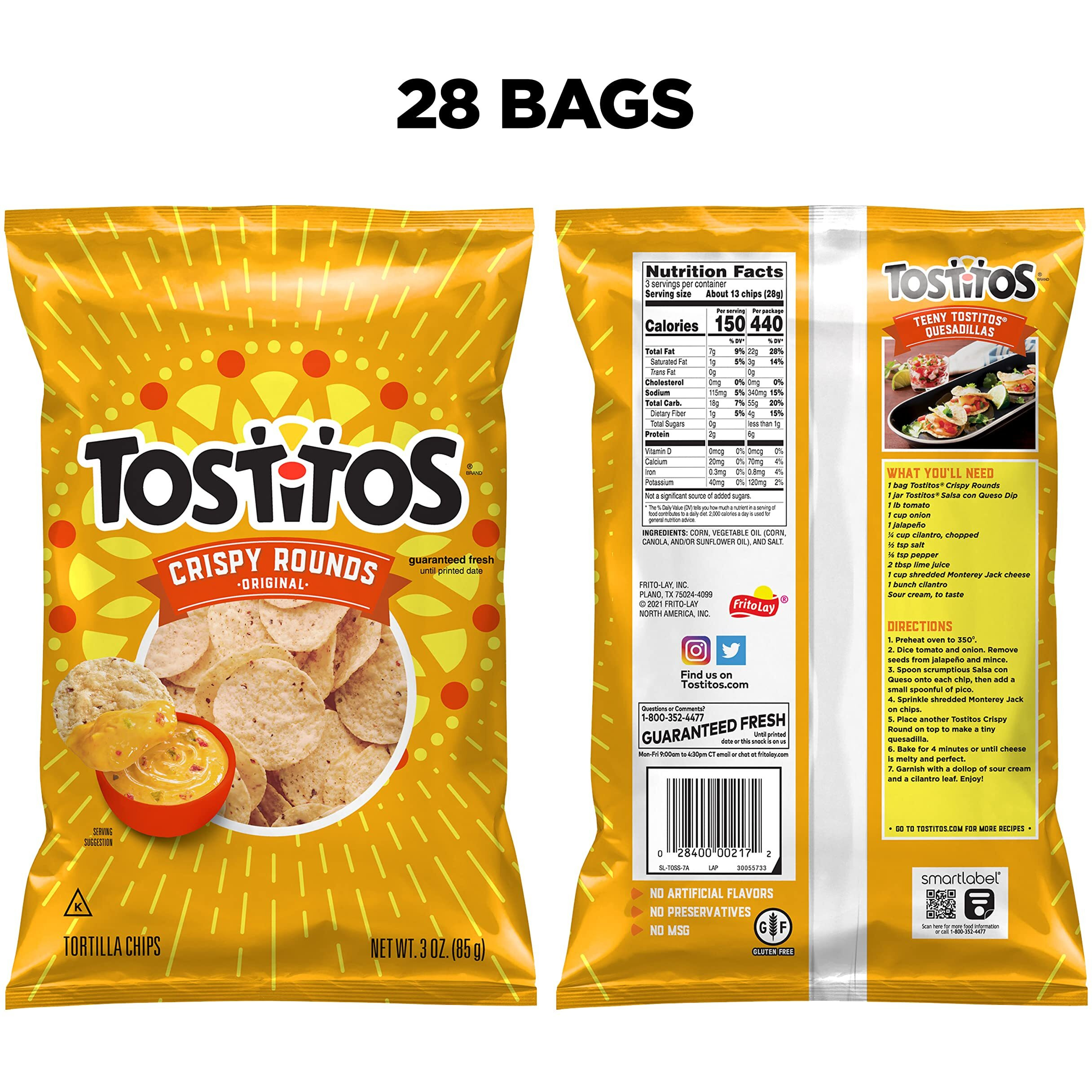 Tostitos, Crispy Rounds Tortilla Chips, 3 Ounce (Pack Of 28)