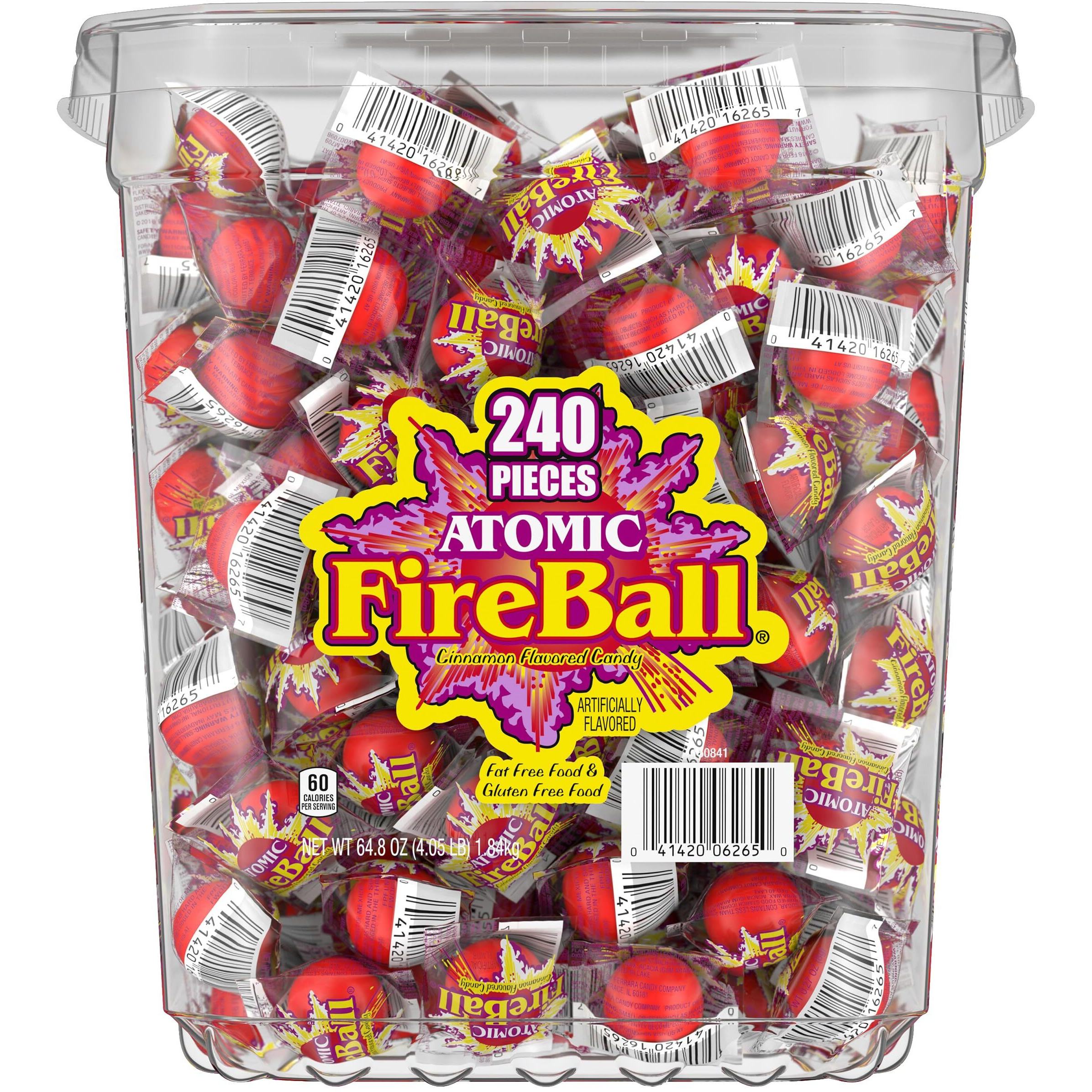 Wonka Atomic Fireball, Candy, Cinnamon Flavor, Individually Wrapped, 7.5 G (240 Ct)