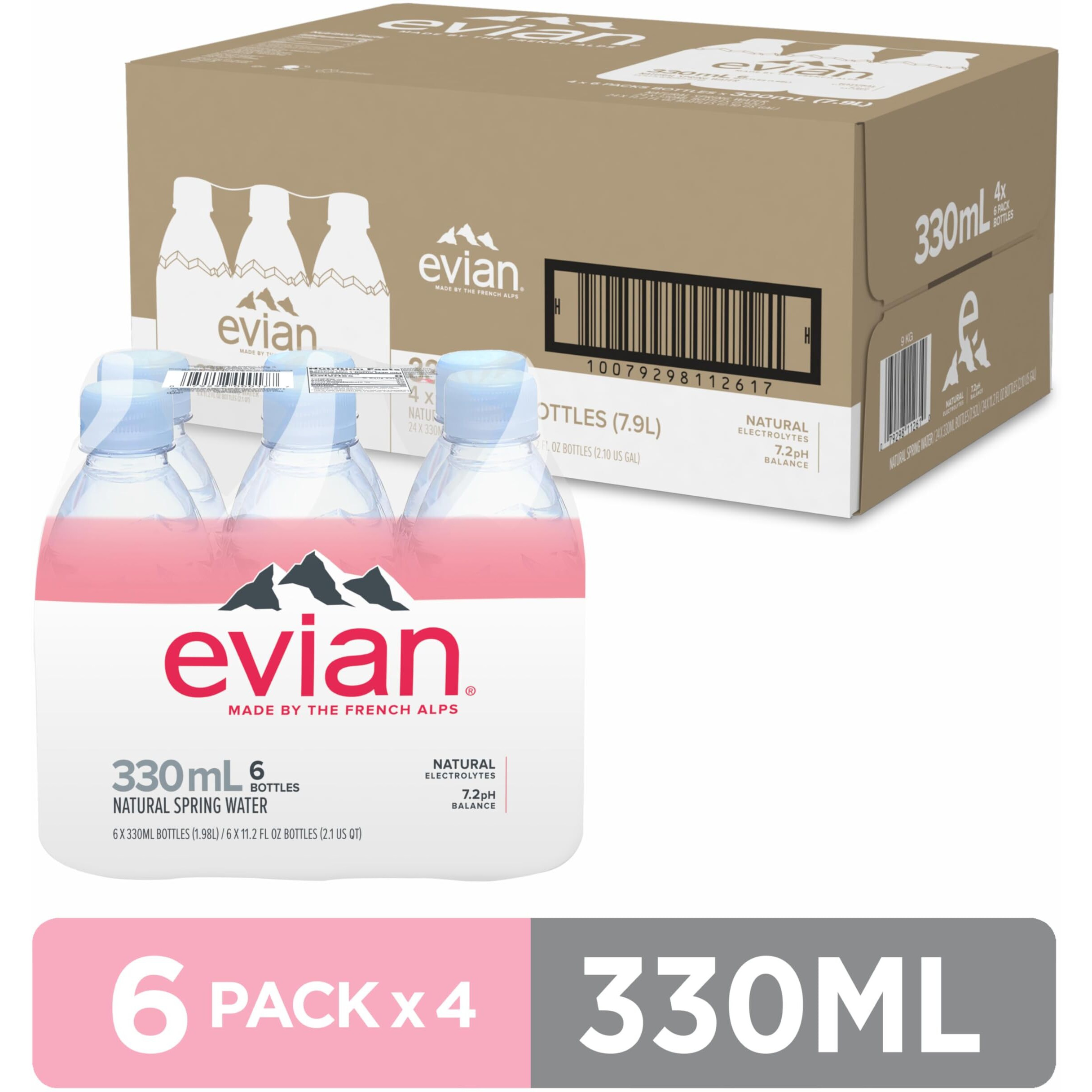 Evian Natural Spring Water, 330 Ml (11.15 Fl Oz) Bottles, 24 Pack