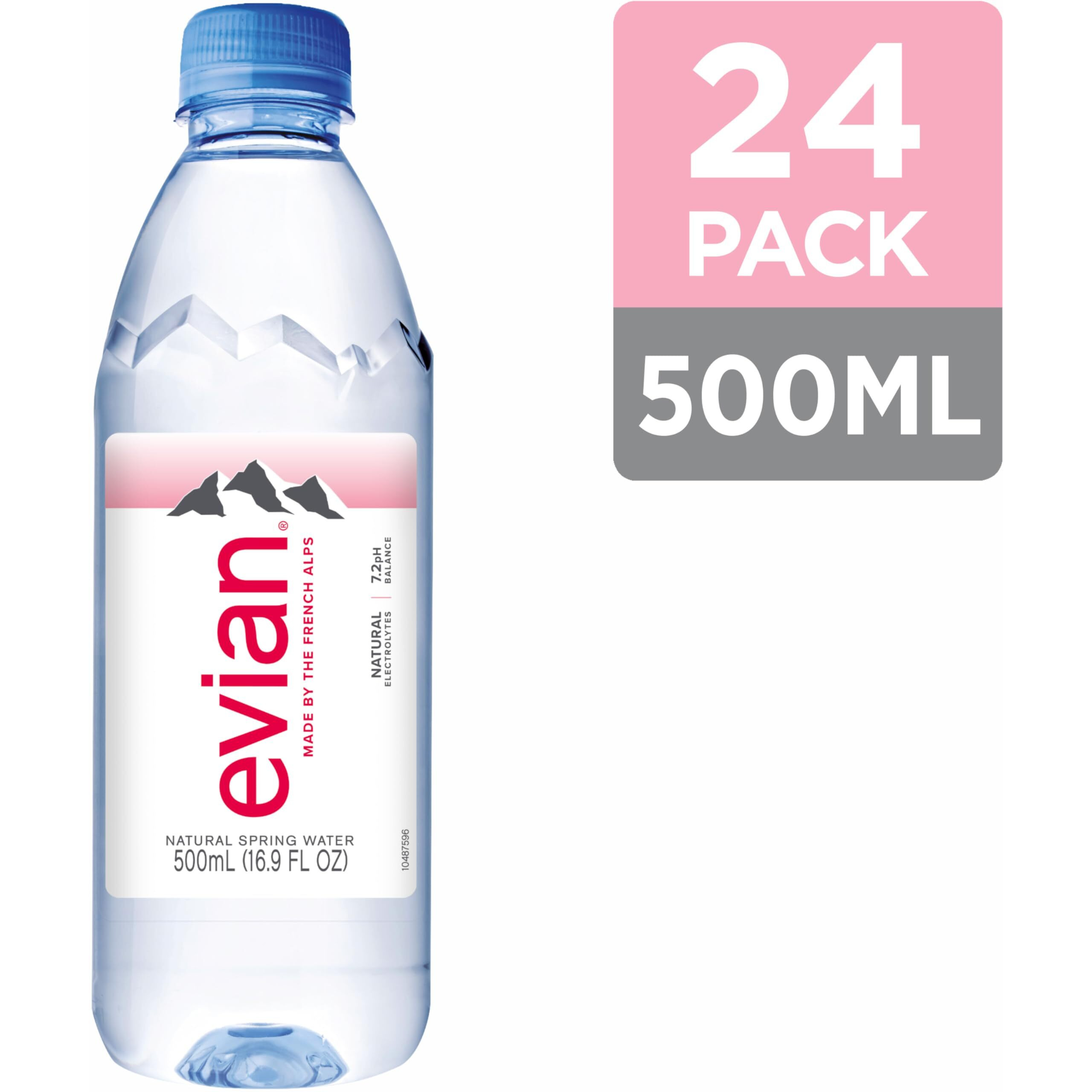 Evian Natural Spring Water, Ph Balanced With Natural Electrolytes, 16.9Fl Oz./500Ml Bottles (Pack Of 24)