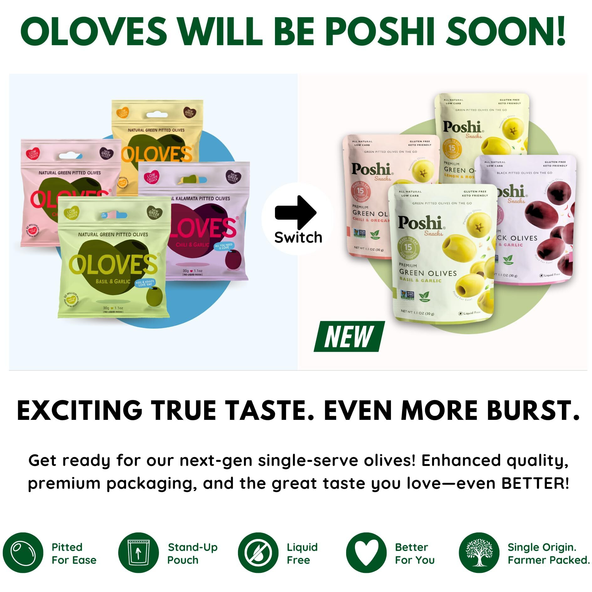 Poshi Natural Whole Pitted Olives | 24 Pack Variety | Basil & Garlic, Chili & Oregano, Chili + Garlic, Lemon & Rosemary | Vegan, Kosher, Gluten Free + Keto Friendly Healthy Snacks, 1.1 Oz (Pack Of 24)