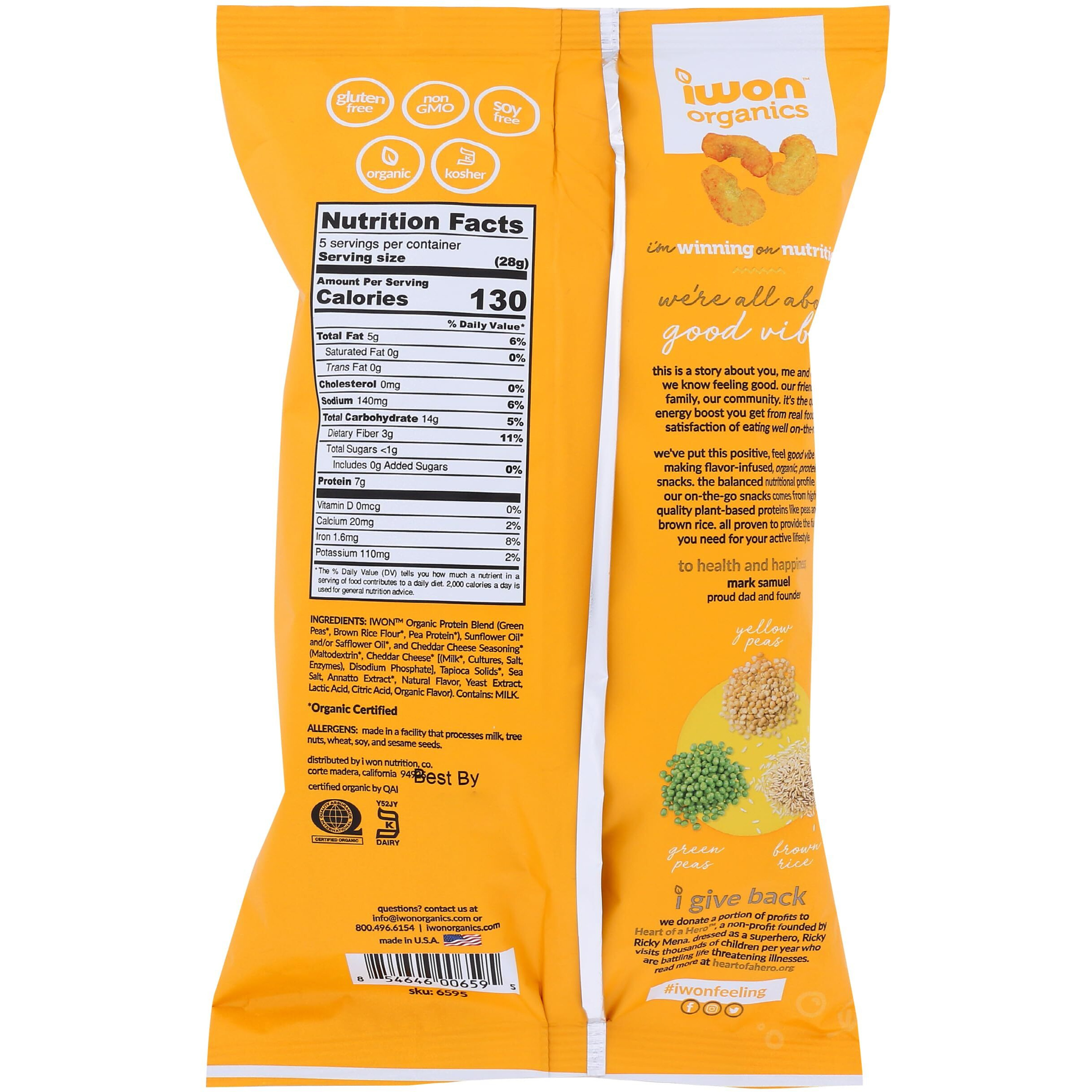 Iwon Organics, Puffs Protein Cheddar Cheese Organic, 5 Ounce