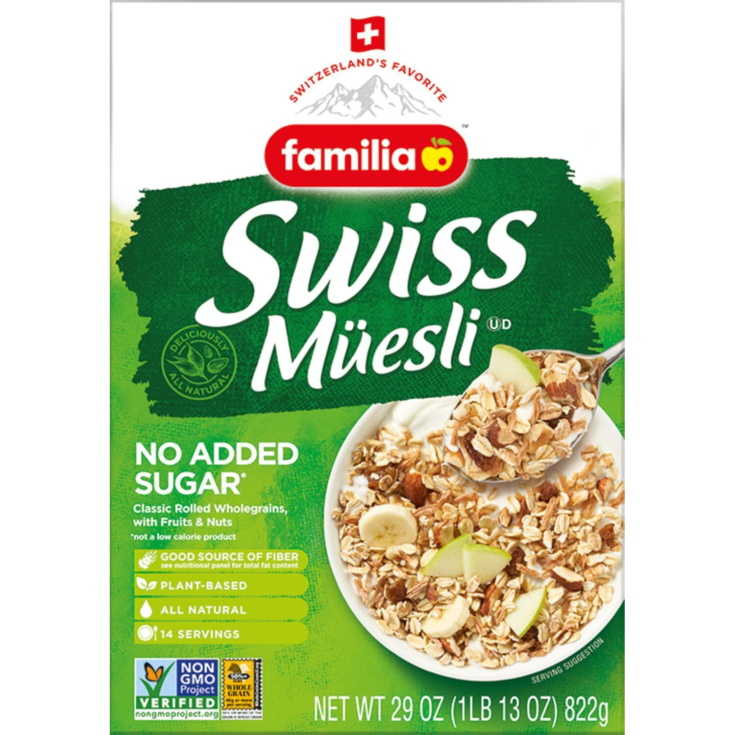 Familia Swiss Muesli Cereal, 0G Added Sugar, Energy-Packed Cereal With Raisins, Hazelnuts And Almonds, 29 Ounce Box (Pack Of 1)