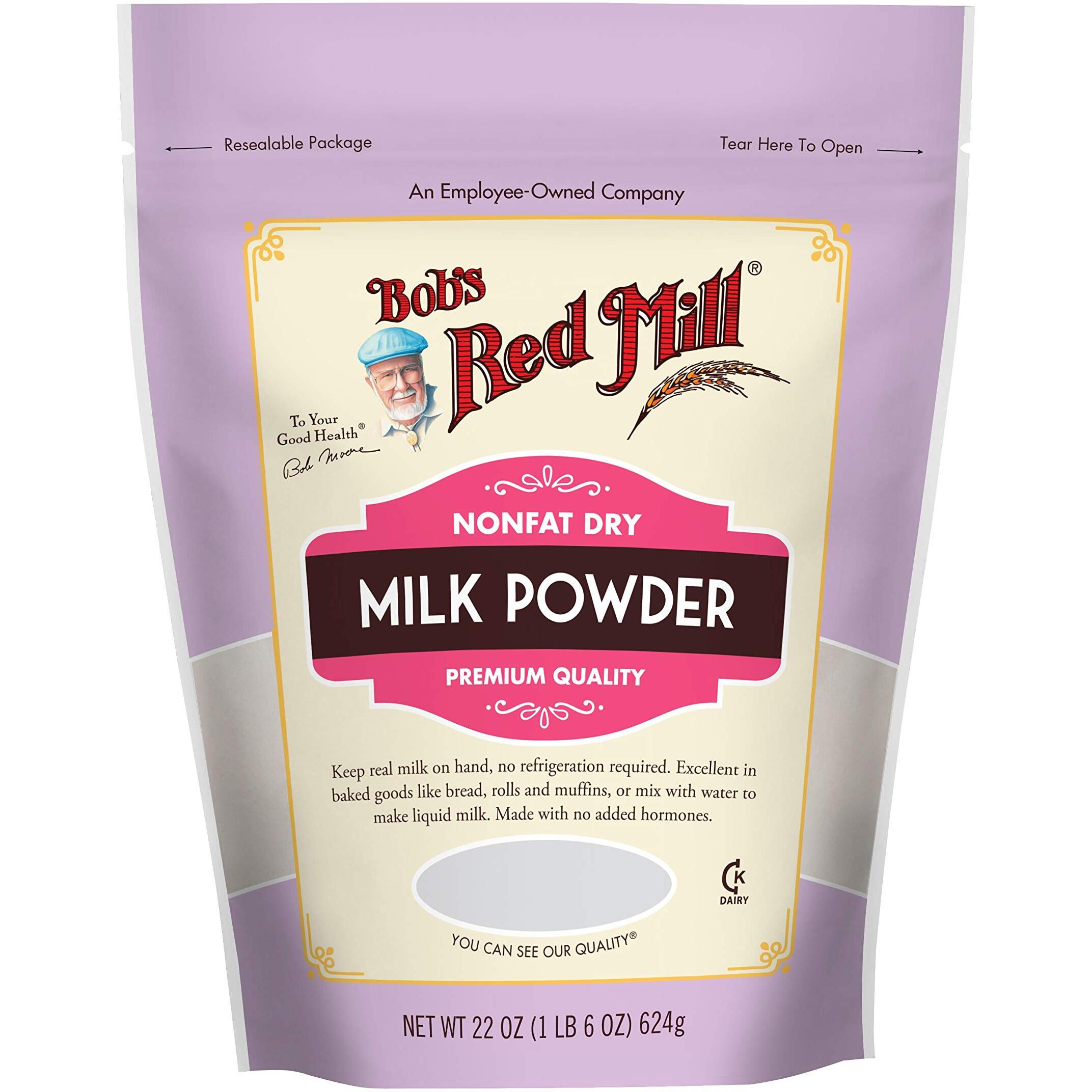 Bob's Red Mill Non-Fat Dry Milk Powder, 22Oz (Pack Of 1) - Makes 26 Cups Per Bag, Made In Usa, Unflavored, Kosher