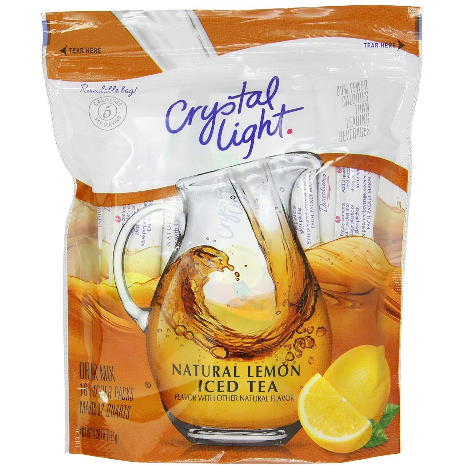 Crystal Light Natural Lemon 16 Pitcher Packs, Iced Tea, 4.26 Ounce