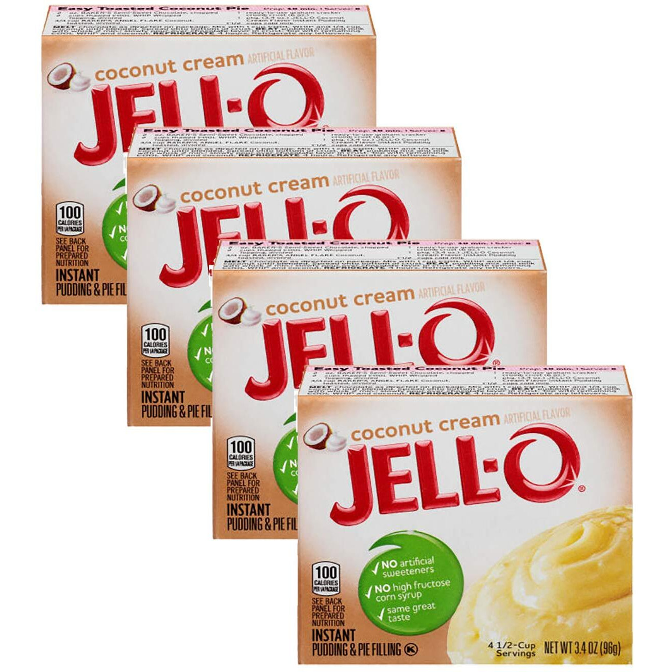 Jell-O Instant Pudding & Pie Filling, Coconut Cream, 3.4-Ounce Boxes (Pack Of 4)