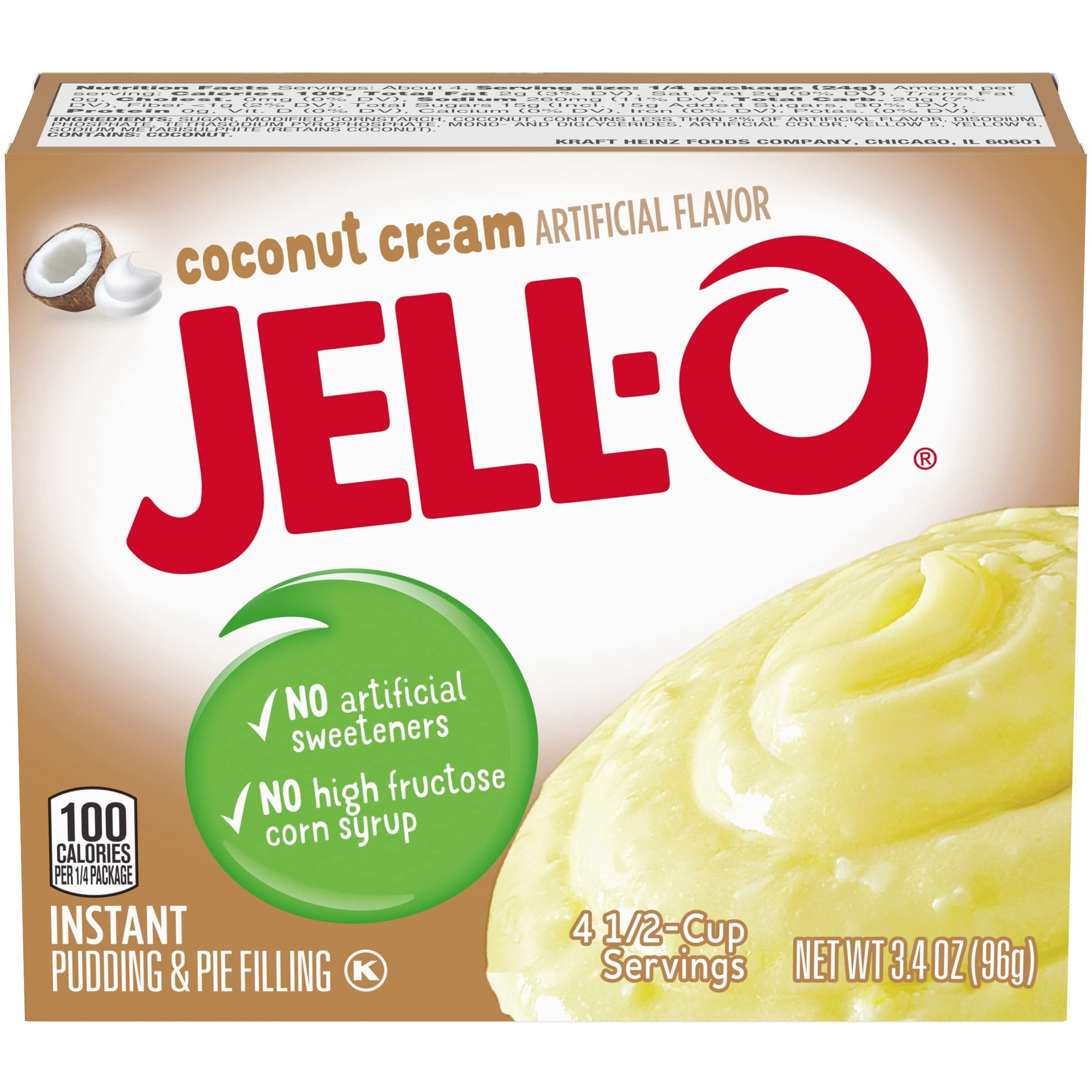 Jell-O Instant Pudding & Pie Filling, Coconut Cream, 3.4-Ounce Boxes (Pack Of 4)