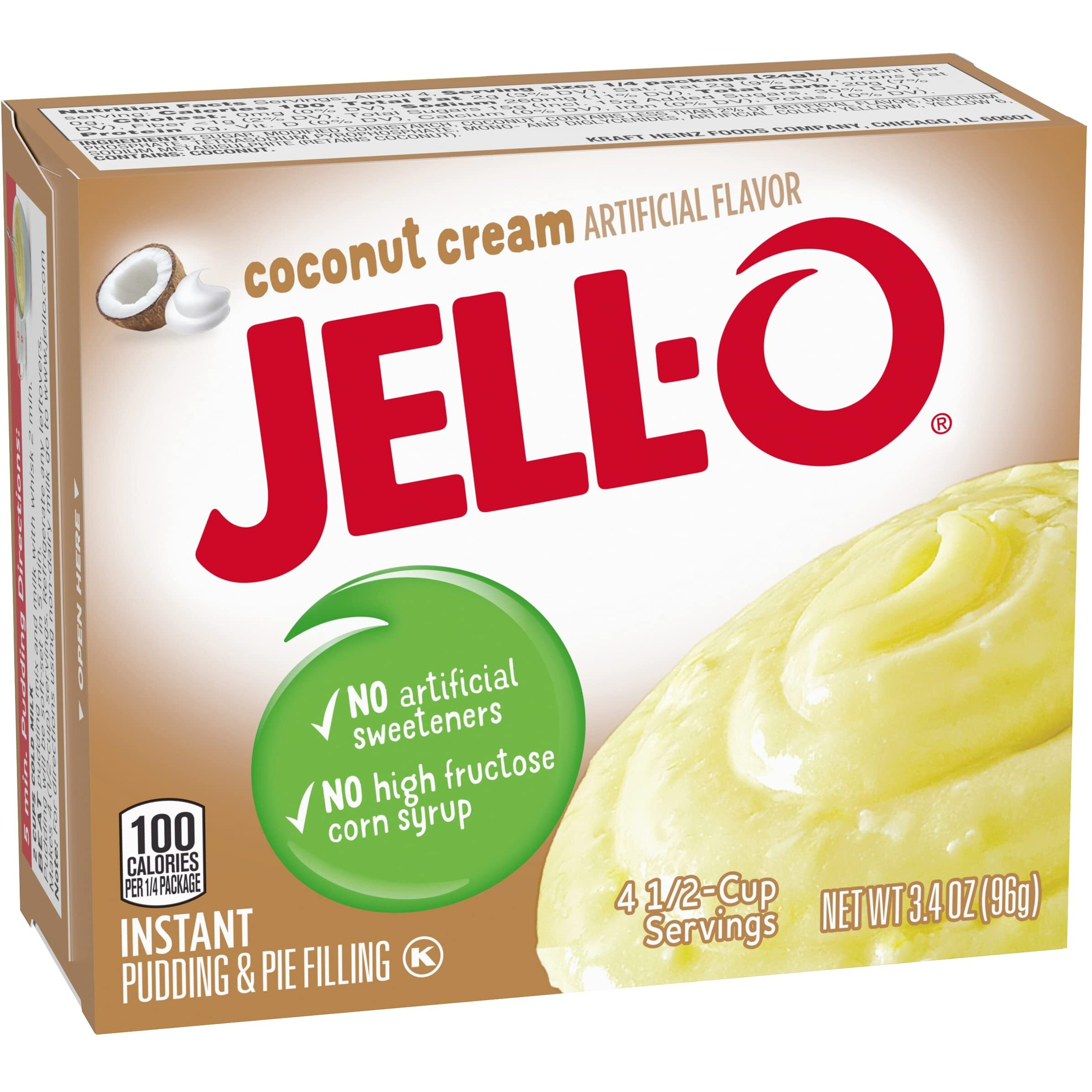Jell-O Instant Pudding & Pie Filling, Coconut Cream, 3.4-Ounce Boxes (Pack Of 4)