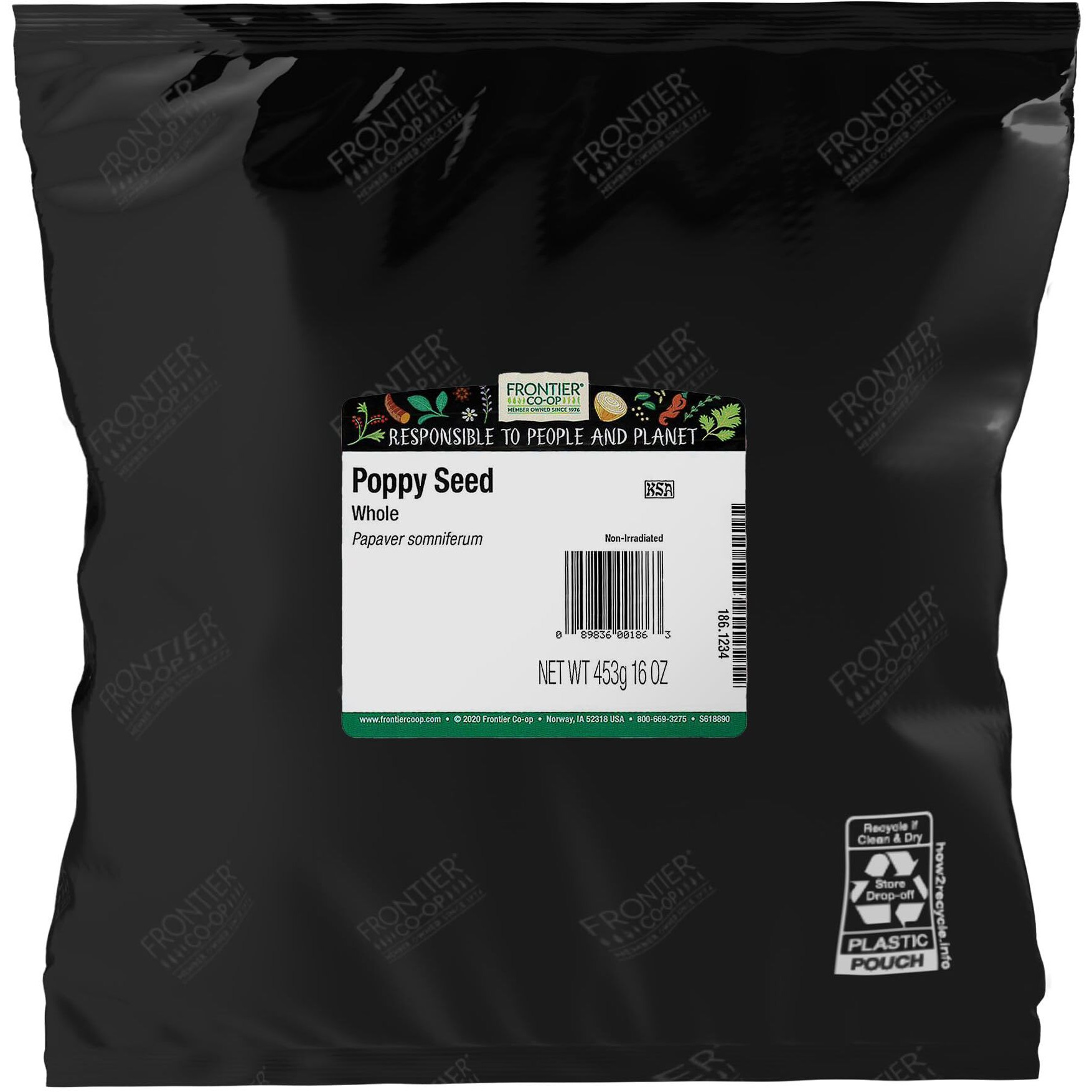 Frontier Co-Op Whole Poppy Seeds, Bulk 1Lb Bag - Black Poppy Seeds For Baking, Cooking, Salad Dressing - Certified Kosher, Non-Irradiated - 16Oz