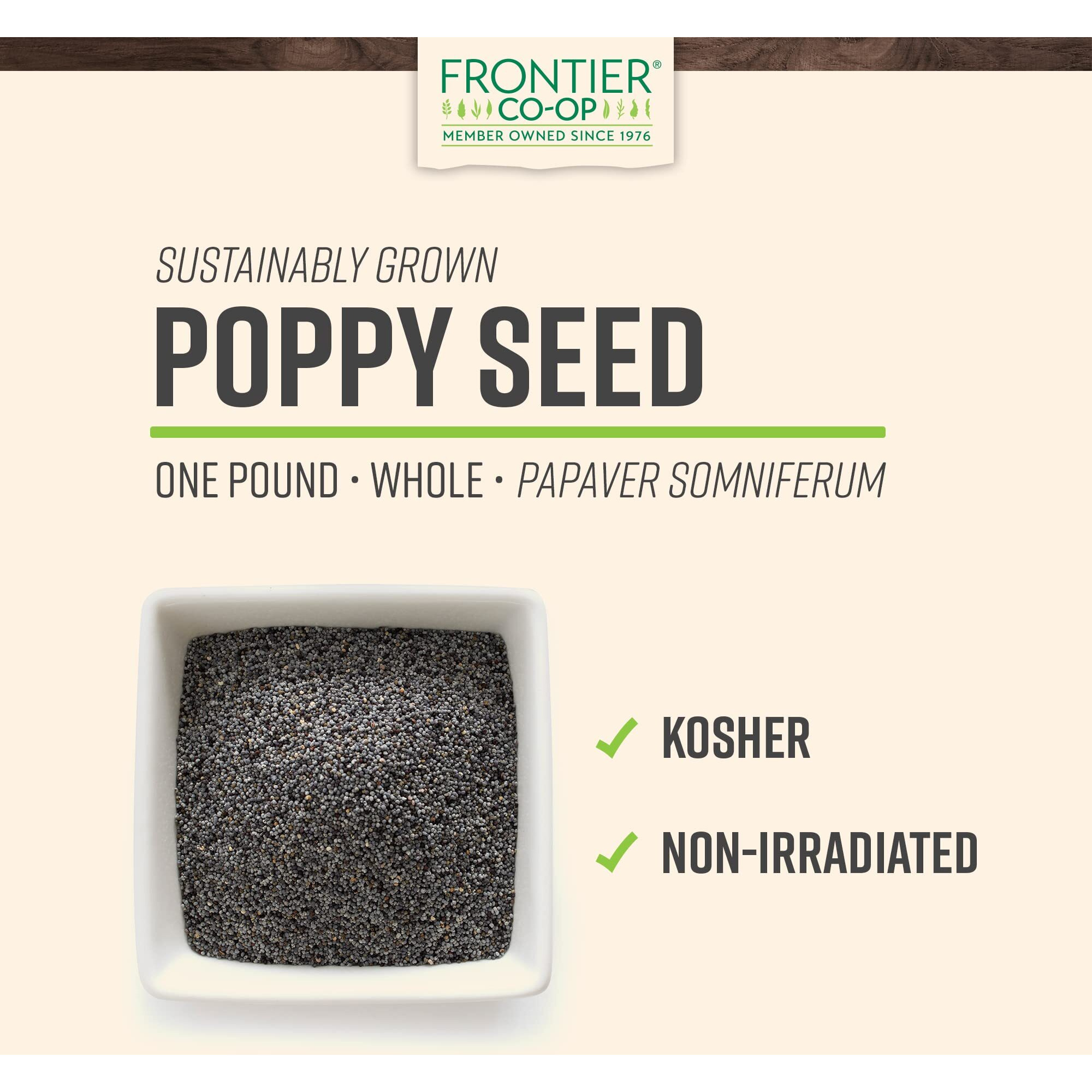 Frontier Co-Op Whole Poppy Seeds, Bulk 1Lb Bag - Black Poppy Seeds For Baking, Cooking, Salad Dressing - Certified Kosher, Non-Irradiated - 16Oz