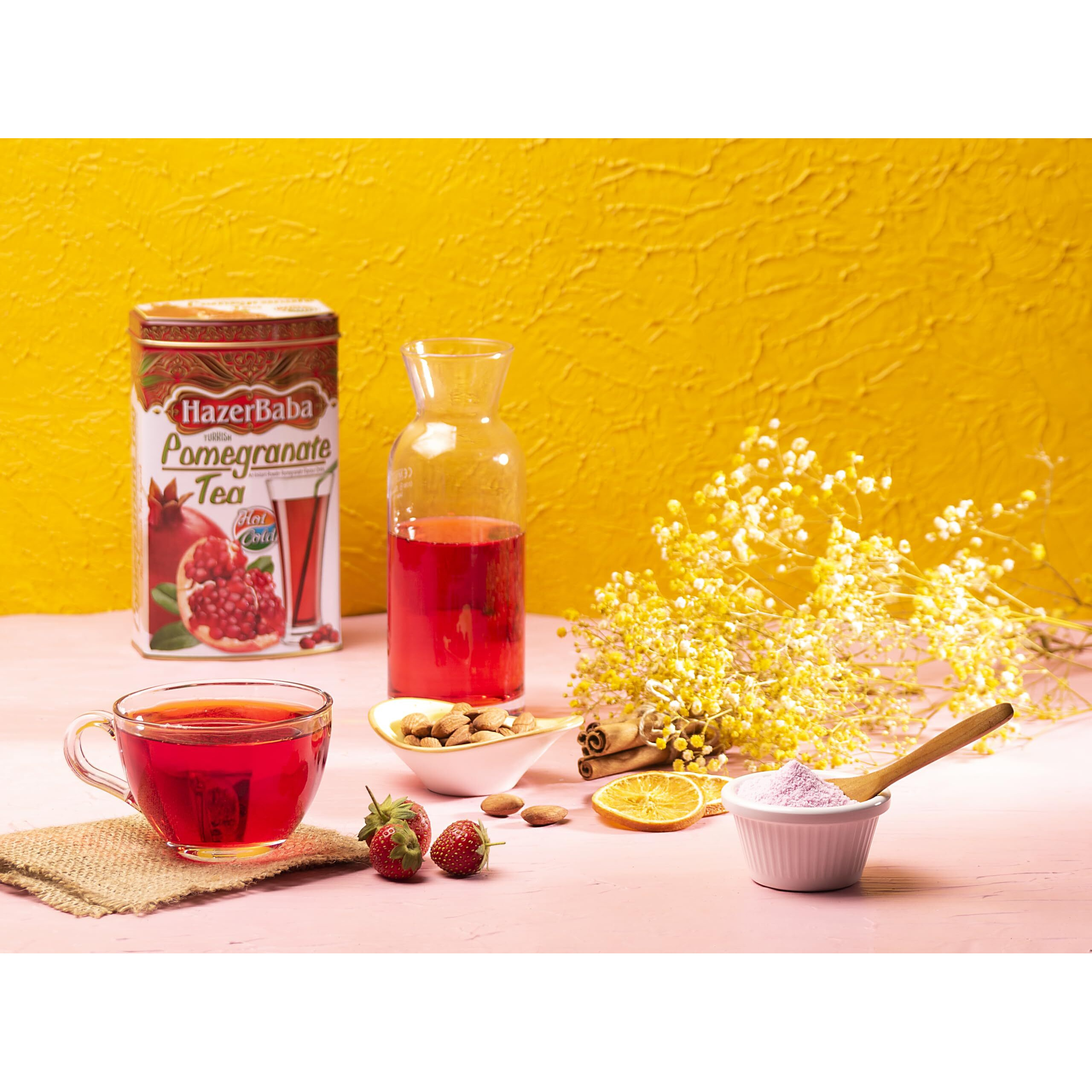 Hazer Baba Instant Drink Mix With Pomegranate Flavor, Fruity Natural Powder, Caffeine-Free, Quick Hot Or Cold, Water Enhancer, Tin Box, Juice, Vegan, Kosher, Halal, 8.8Oz (250G)