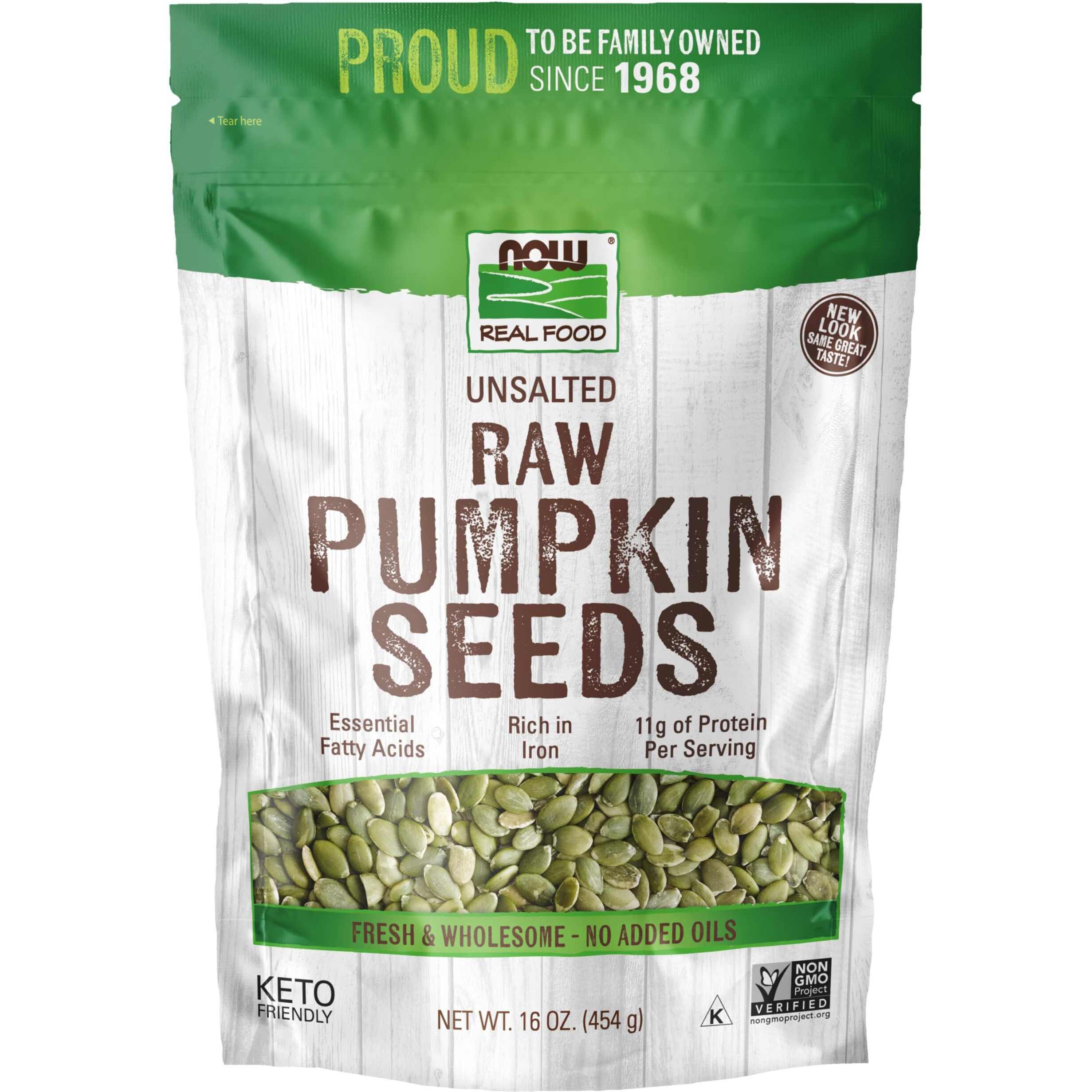 Now Foods, Pumpkin Seeds, Raw And Unsalted, Essential Fatty Acids, Rich In Iron, Excellent Source Of Protein, Certified Non-Gmo, 1-Pound (Packaging May Vary)