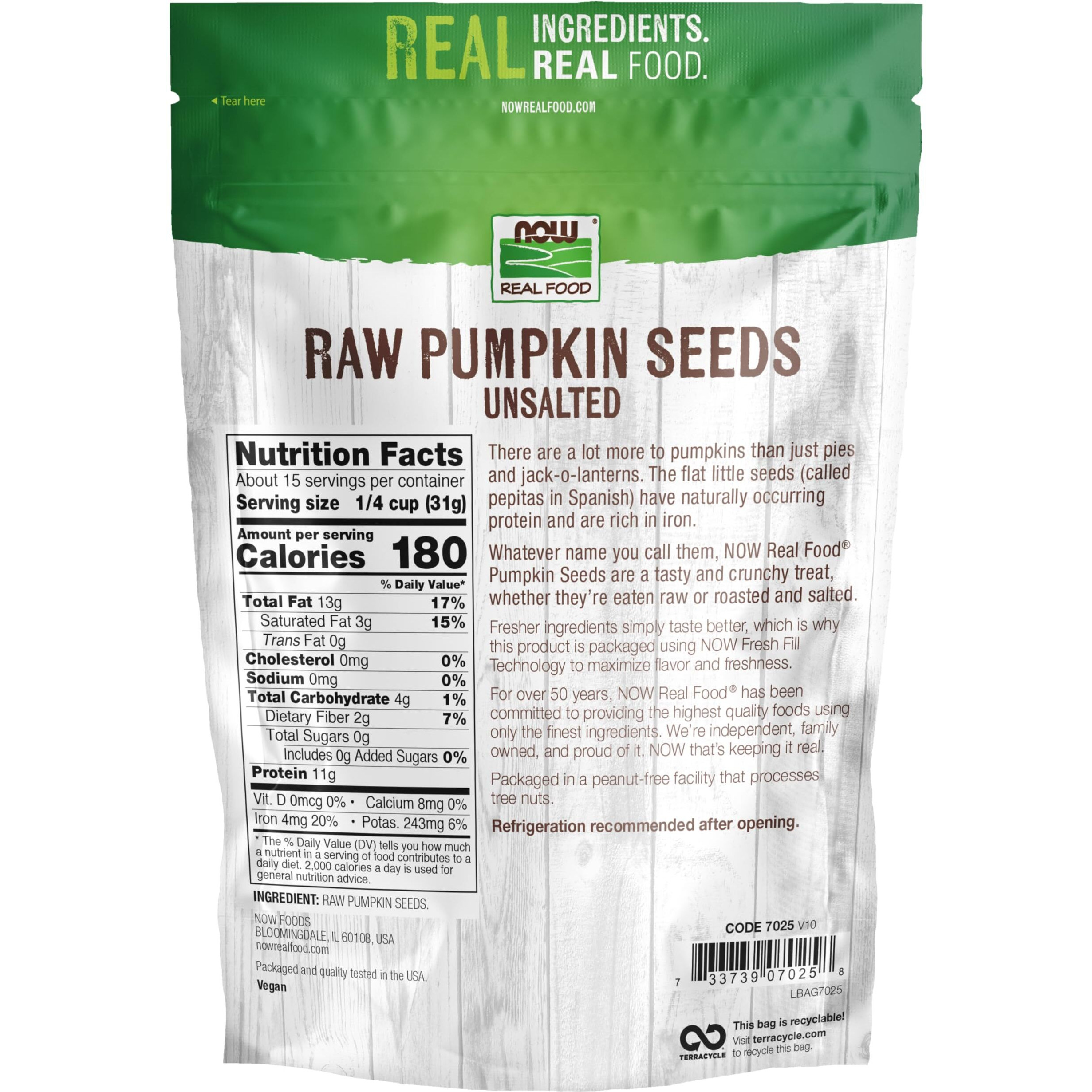 Now Foods, Pumpkin Seeds, Raw And Unsalted, Essential Fatty Acids, Rich In Iron, Excellent Source Of Protein, Certified Non-Gmo, 1-Pound (Packaging May Vary)