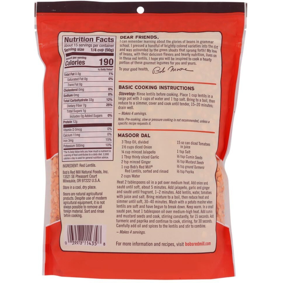 Bob's Red Mill Red Lentils, 27 Oz (Pack Of 1) - Non Gmo, Vegan, Kosher