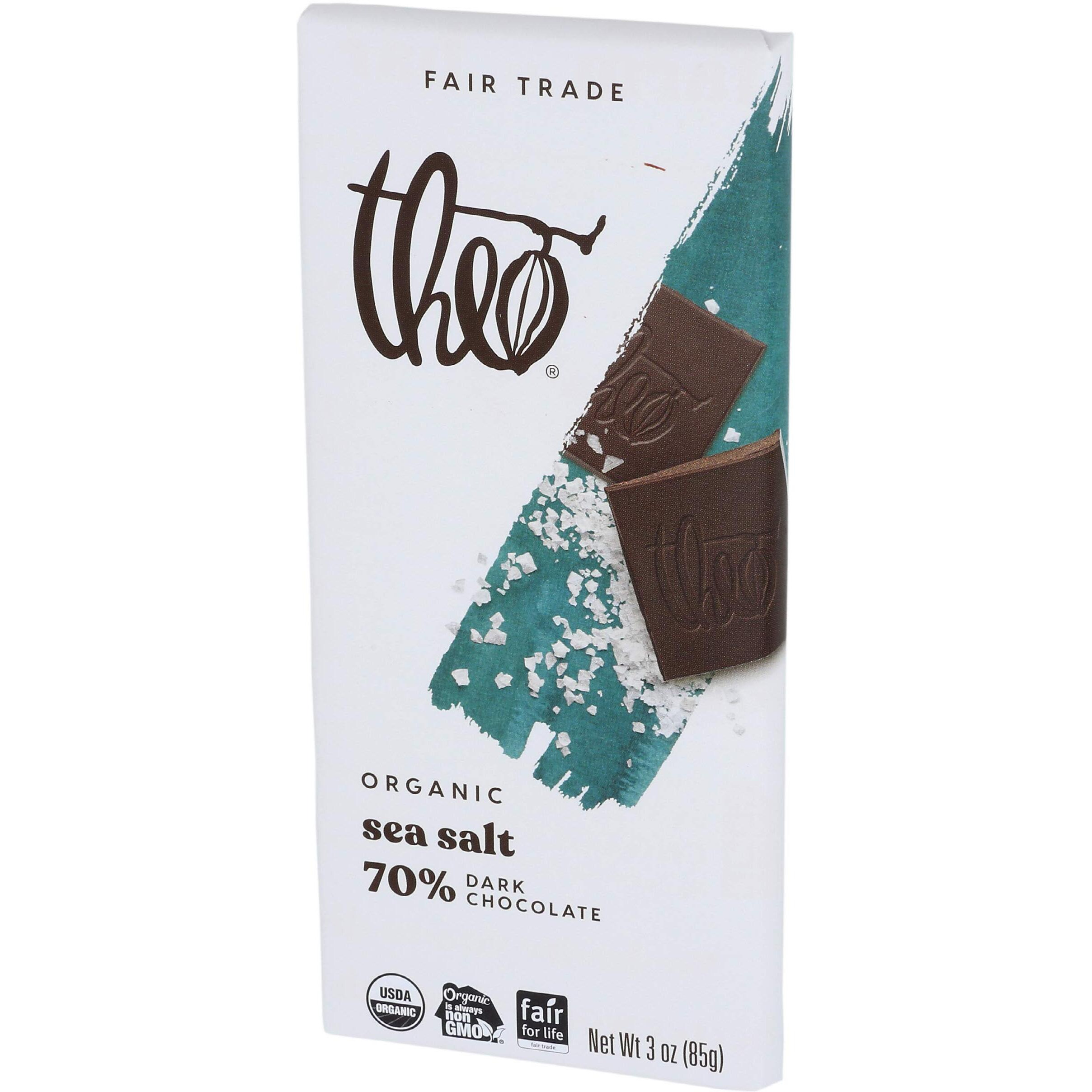 Theo Sea Salt Organic Dark Chocolate Bar, 70% Cacao, 1 Bar | Vegan, Fair Trade