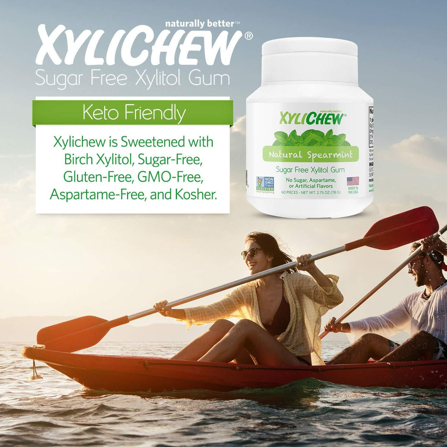 Xylichew 100% Xylitol Chewing Gum - Non Gmo, Non Aspartame, Gluten Free, And Sugar Free Gum - Natural Oral Care, Relieves Bad Breath And Dry Mouth - Spearmint, 60 Count