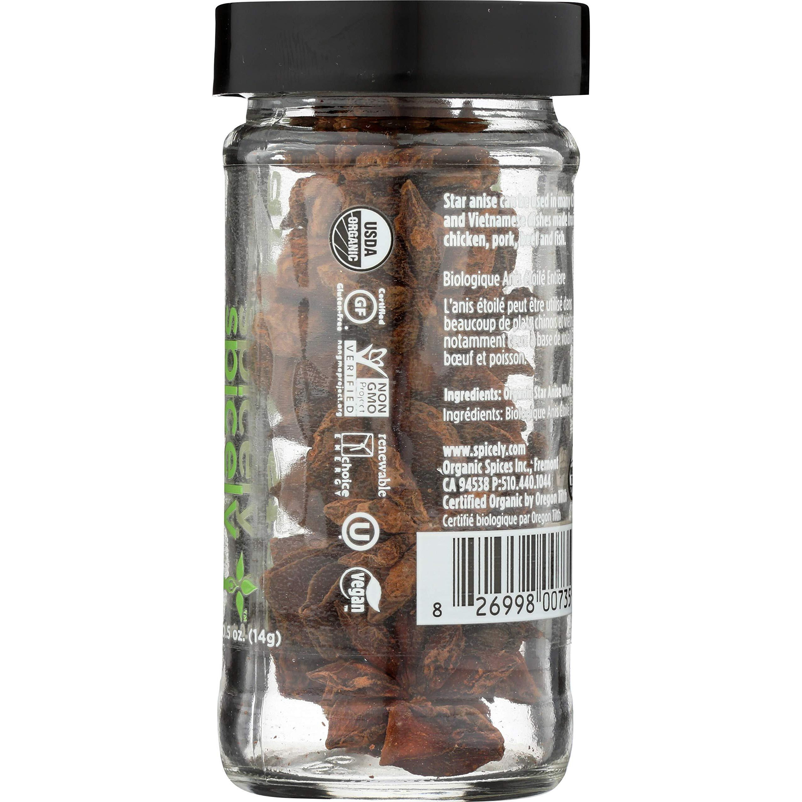 Spicely Organic Anise Star Whole 0.50 Ounce Jar Certified Gluten Free