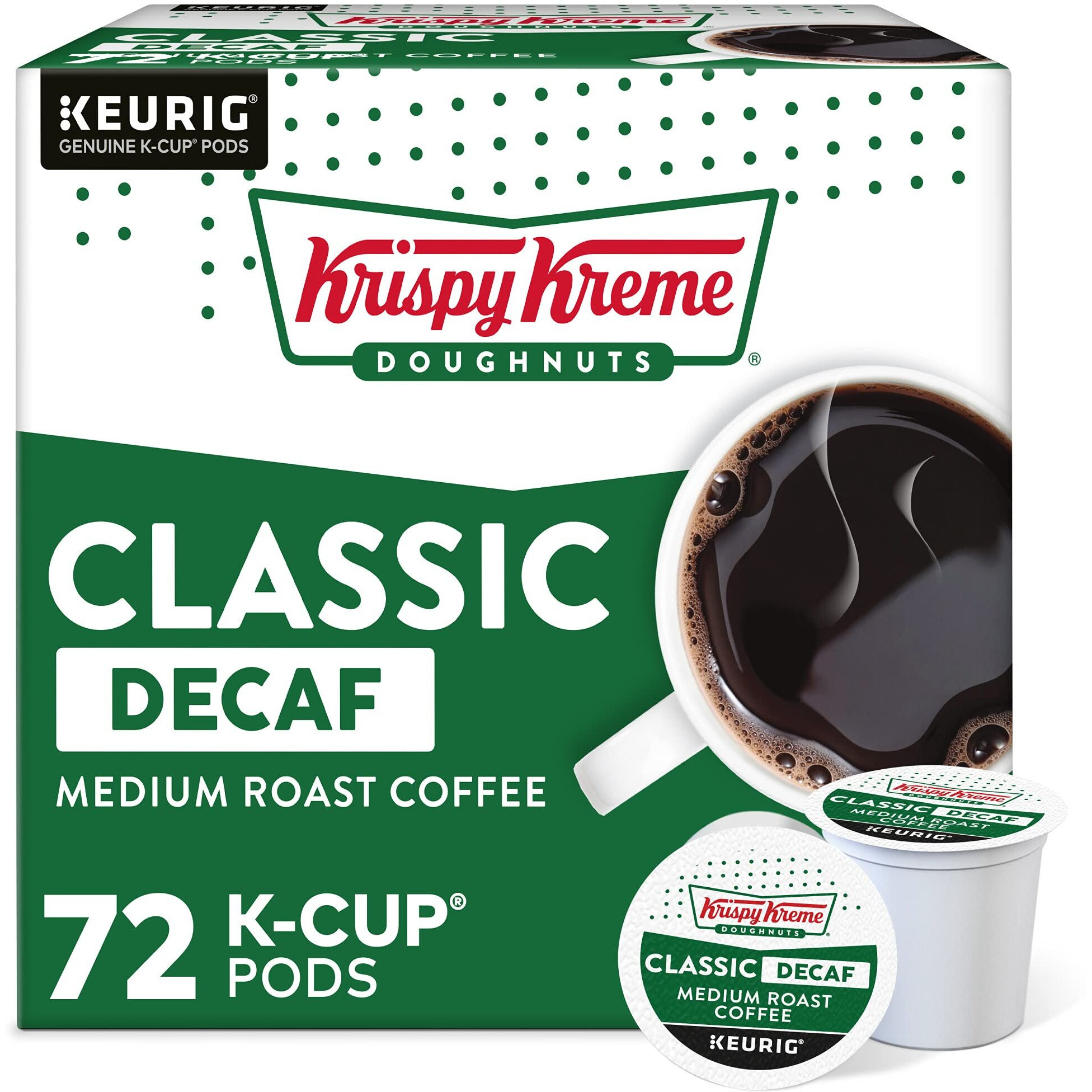 Krispy Kreme Classic Decaf, Single-Serve Keurig K-Cup Pods, Medium Roast Coffee Pods, 72 Count