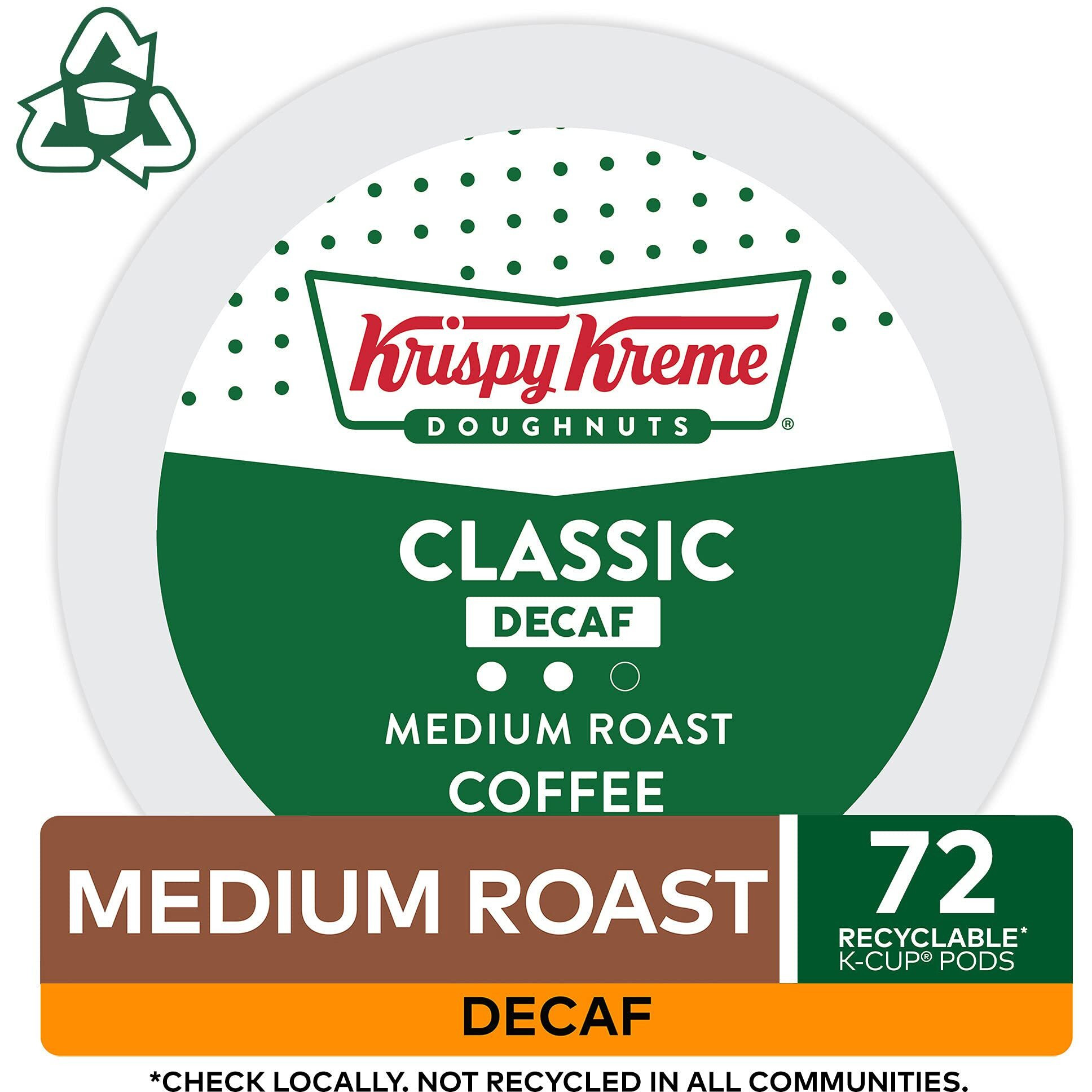 Krispy Kreme Classic Decaf, Single-Serve Keurig K-Cup Pods, Medium Roast Coffee Pods, 72 Count