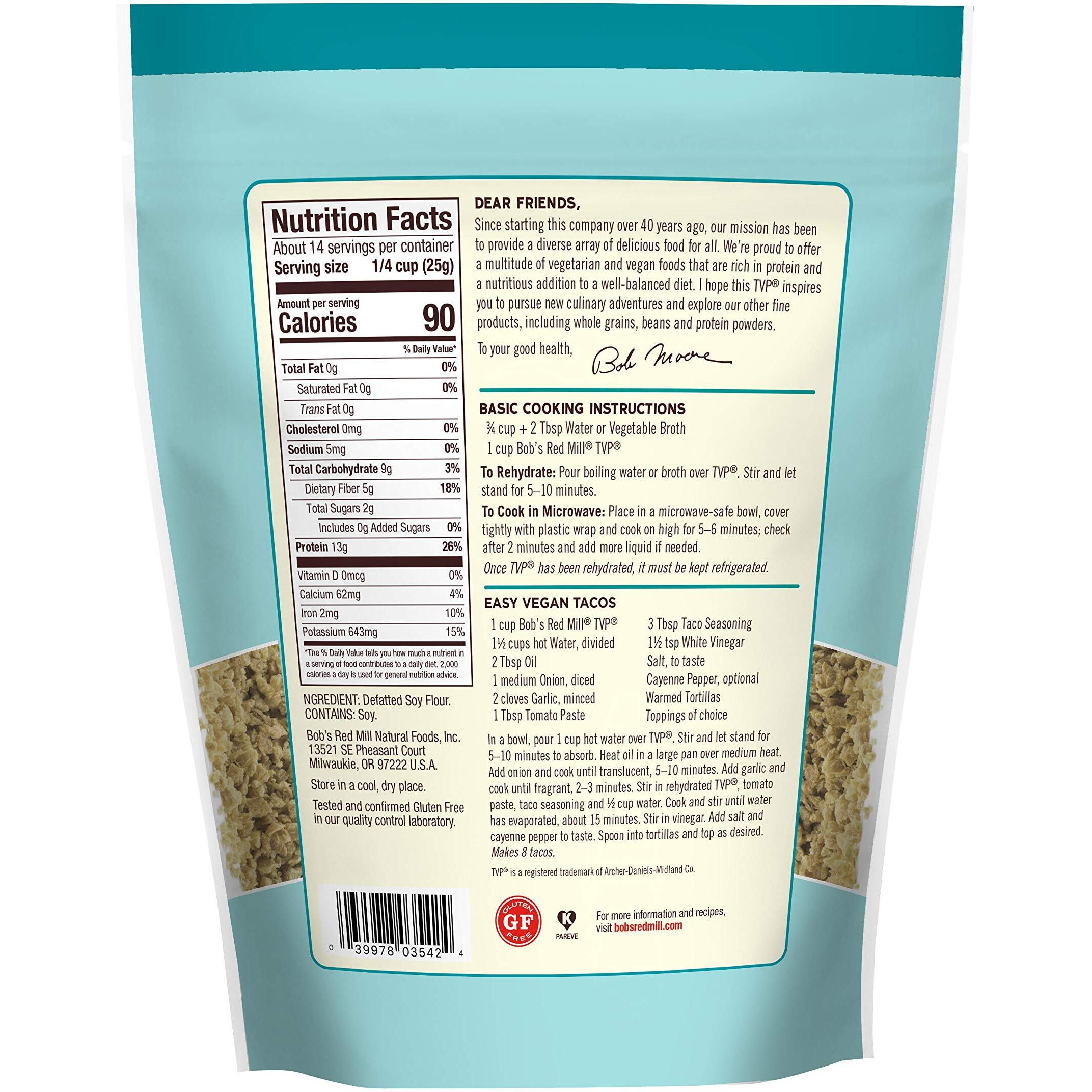 Bob's Red Mill Tvp (Textured Vegetable Protein) - 12 Ounce (Pack Of 1), Gluten Free, Vegan, Made In Usa, Unflavored