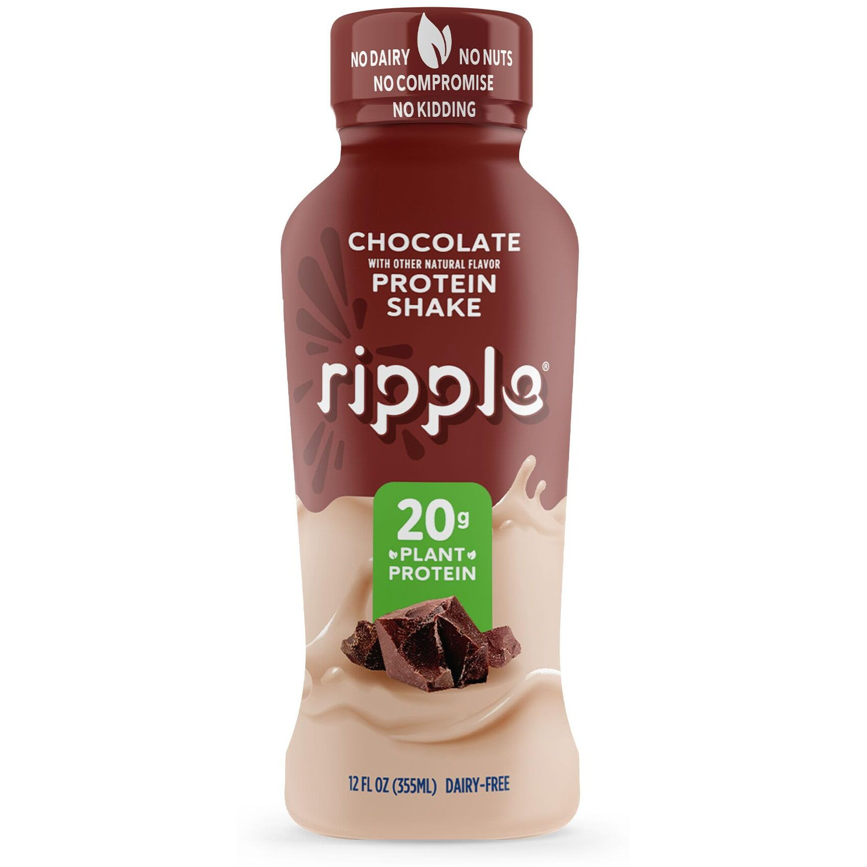 Ripple Vegan Protein Shake | Chocolate | 20G Nutritious Plant Based Pea Protein | Shelf Stable | No Gmos, Soy, Nut, Gluten, Lactose | 12 Oz, 12 Pack