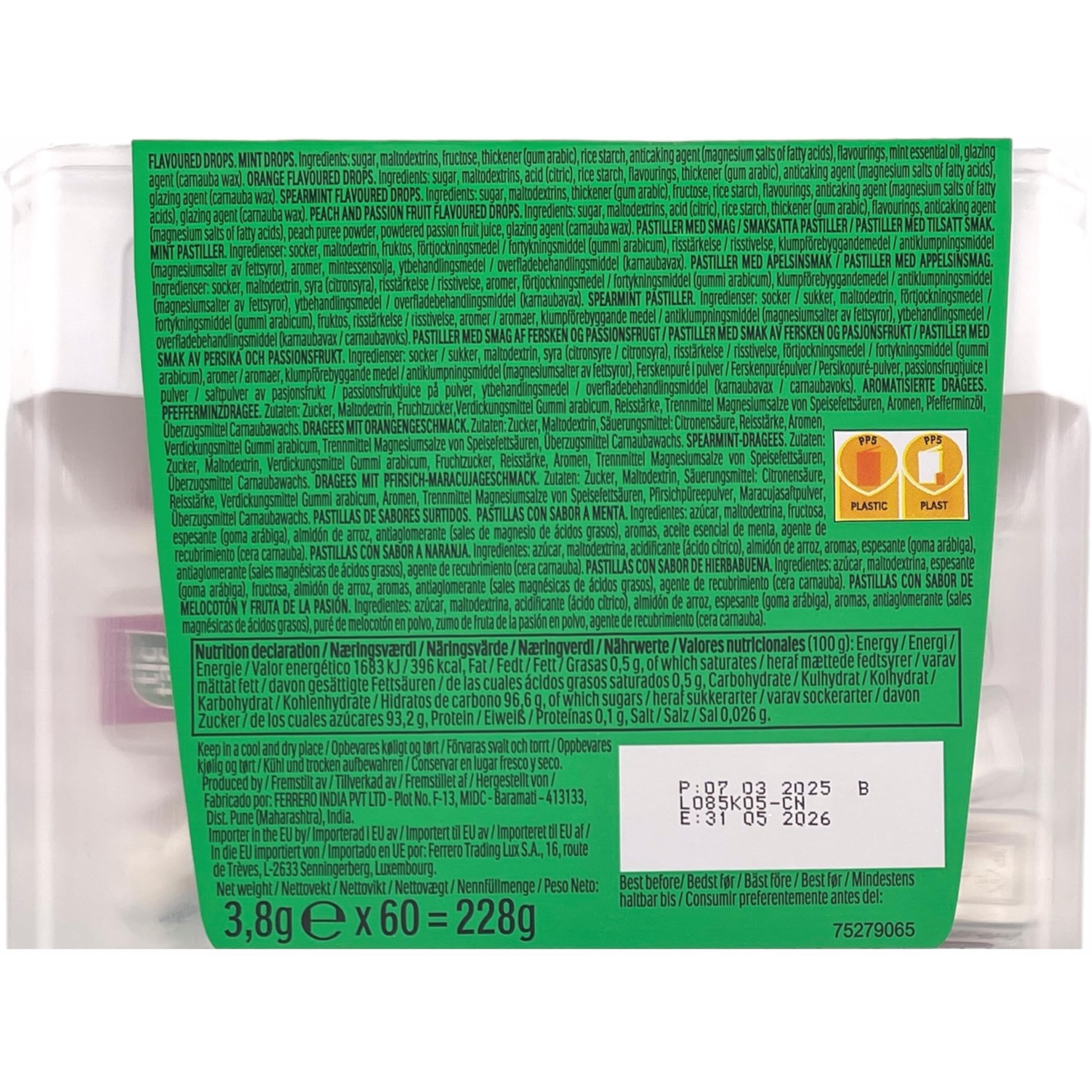 Tic Tac Box With 60 Mini Boxes (Mint, Orange, Spearmint, Peach And Passion Fruit) 234G By Tic Tac